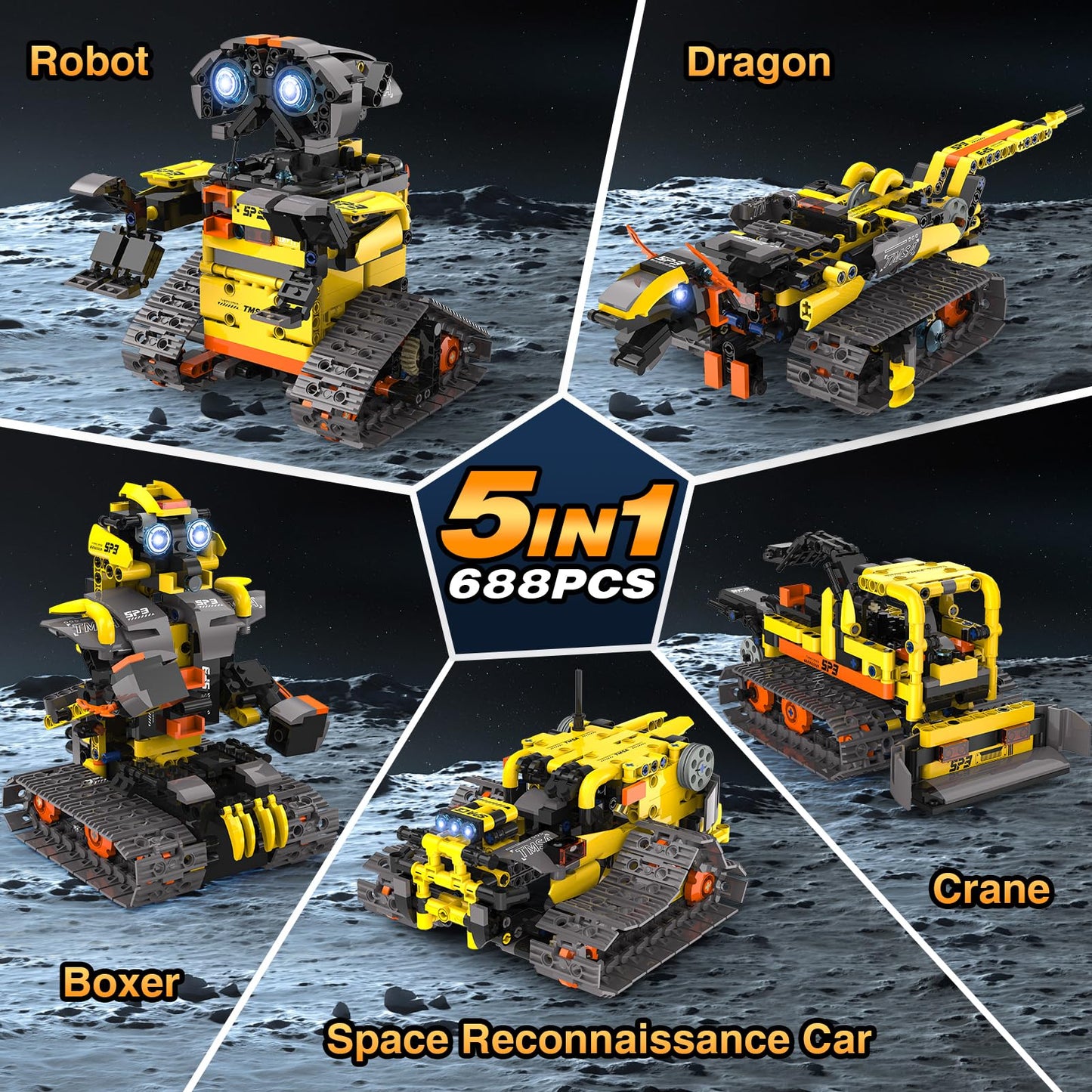ADUSRIZ 5-in-1 Stem Robot Building Kit for Kids | 688 PCS, Remote & App Control