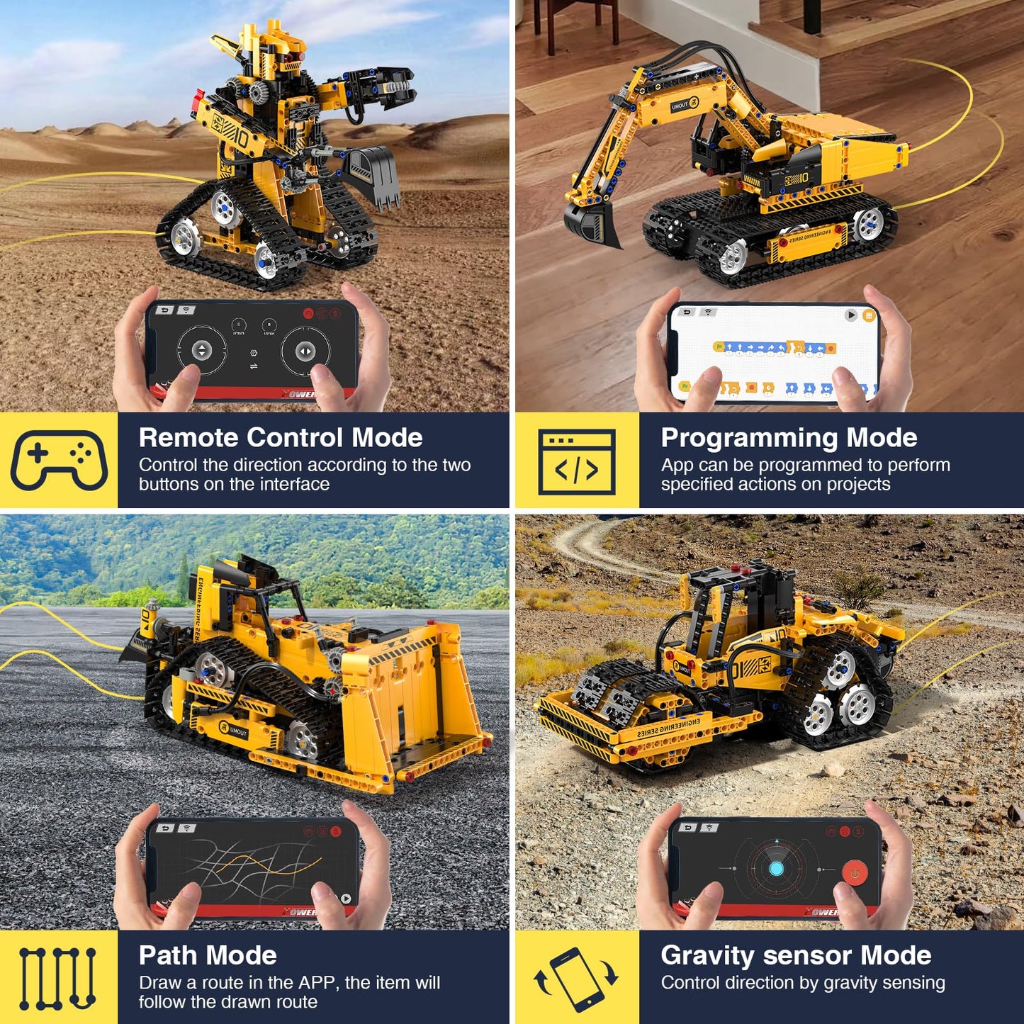 ADUSRIZ 5-in-1 STEM Robotics Kit for Kids 6-14 — Remote & App Controlled Excavator, Robot, Bulldozer, Roller, Truck (535 PCS)