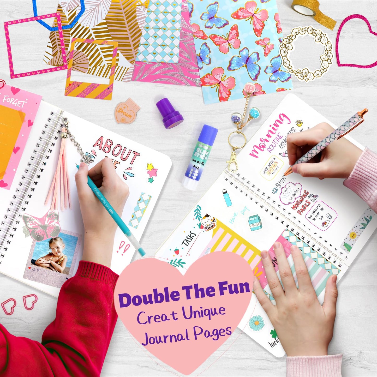 ADUSRIZ 2-Pack DIY Journal Kit for Girls 8–14 | 70+ Craft Accessories & Scrapbook Set | Giftable Kit