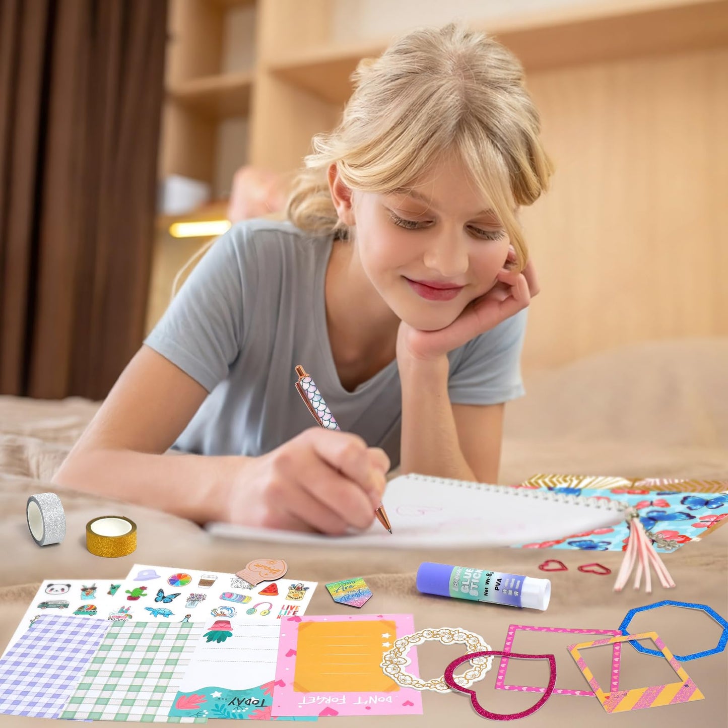 ADUSRIZ 2-Pack DIY Journal Kit for Girls 8–14 | 70+ Craft Accessories & Scrapbook Set | Giftable Kit