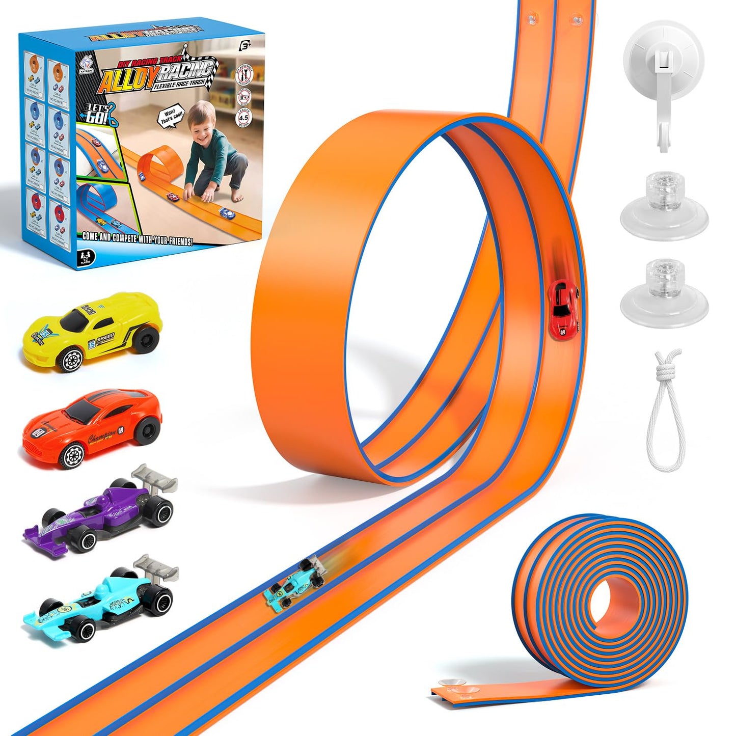 ADUSRIZ Flex Tracks 15 Ft Flexible Race Car Track – 1:64 Scale Compatible