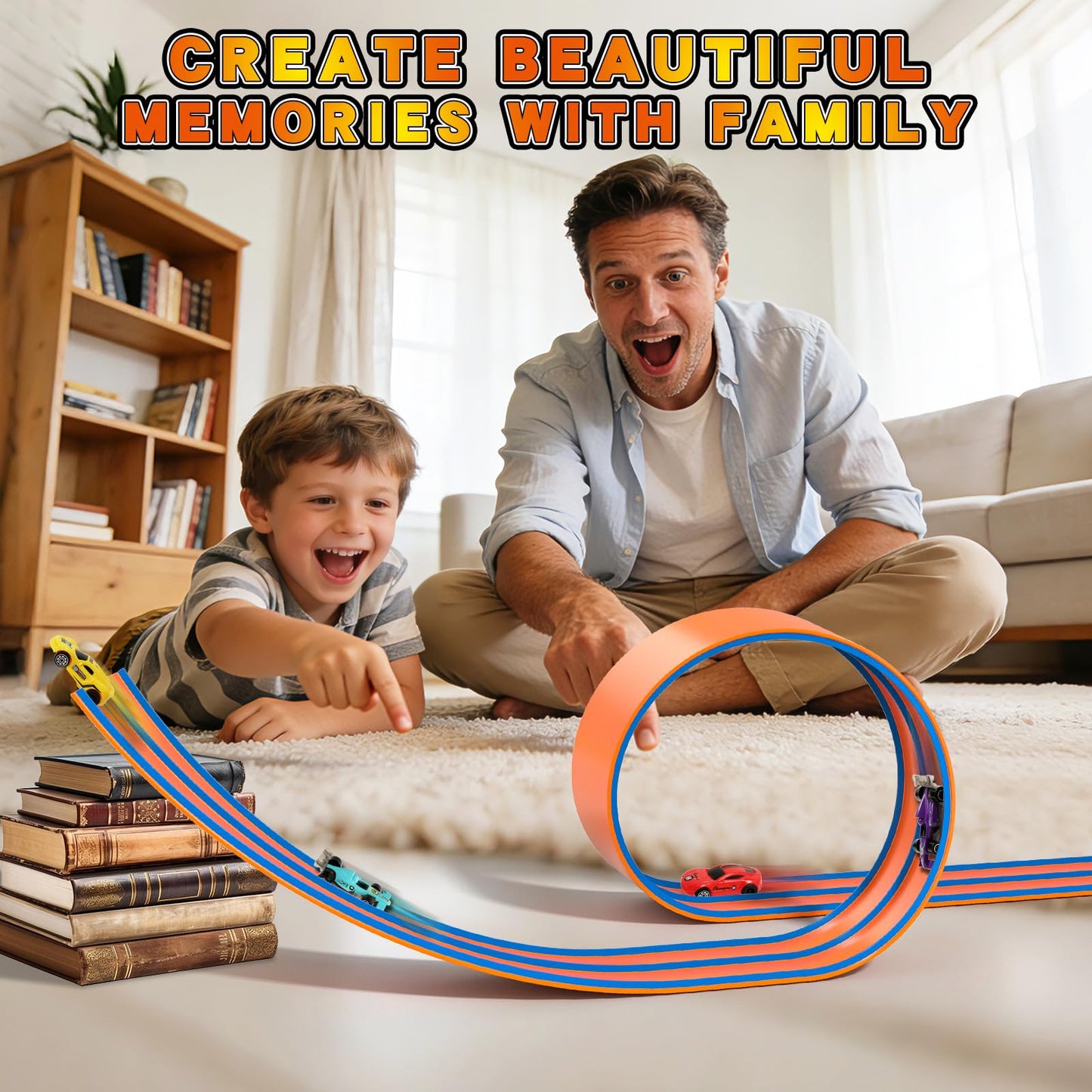 ADUSRIZ Flex Tracks 15 Ft Flexible Race Car Track – 1:64 Scale Compatible