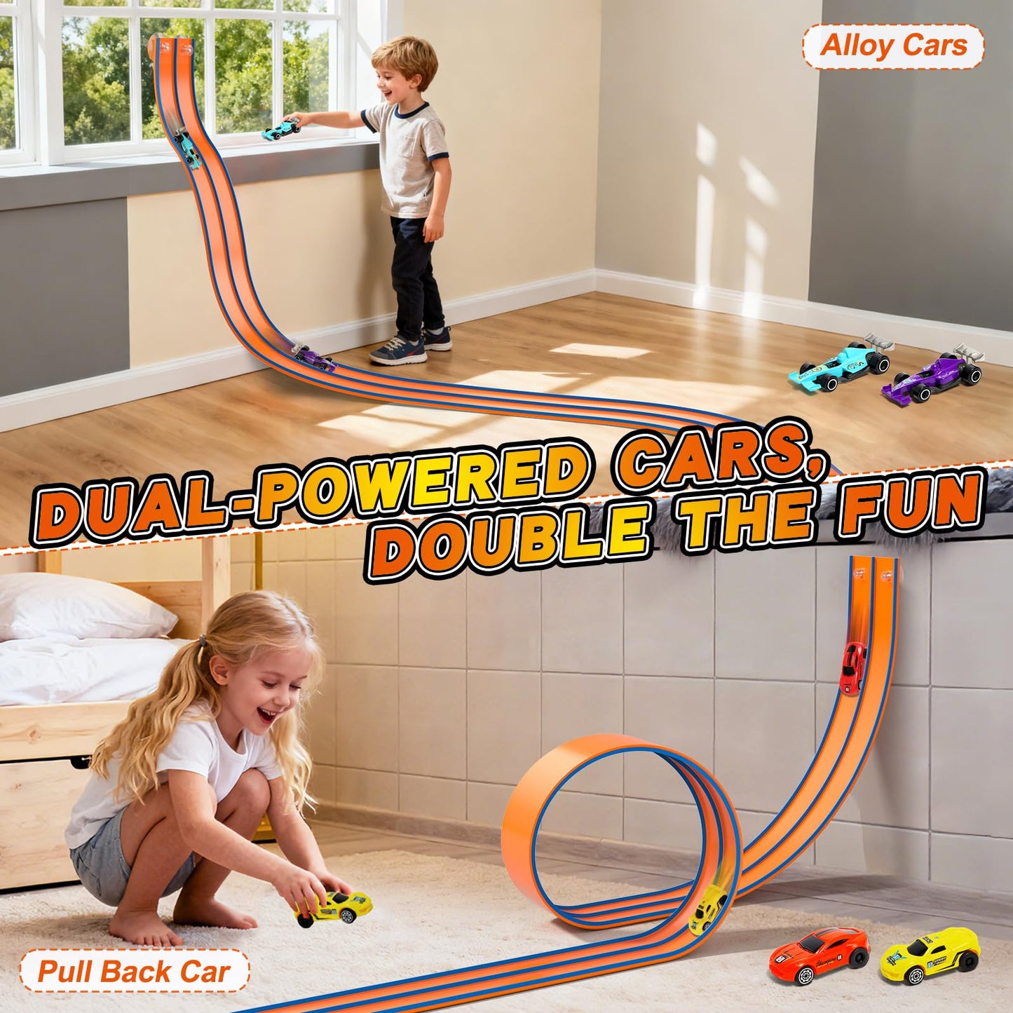 ADUSRIZ Flex Tracks 15 Ft Flexible Race Car Track – 1:64 Scale Compatible