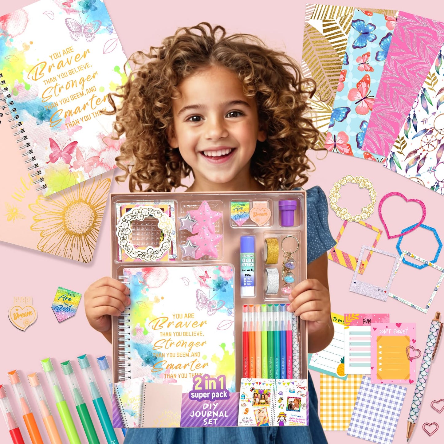 ADUSRIZ 2-Pack DIY Journal Kit for Girls 8–14 | 70+ Craft Accessories & Scrapbook Set | Giftable Kit