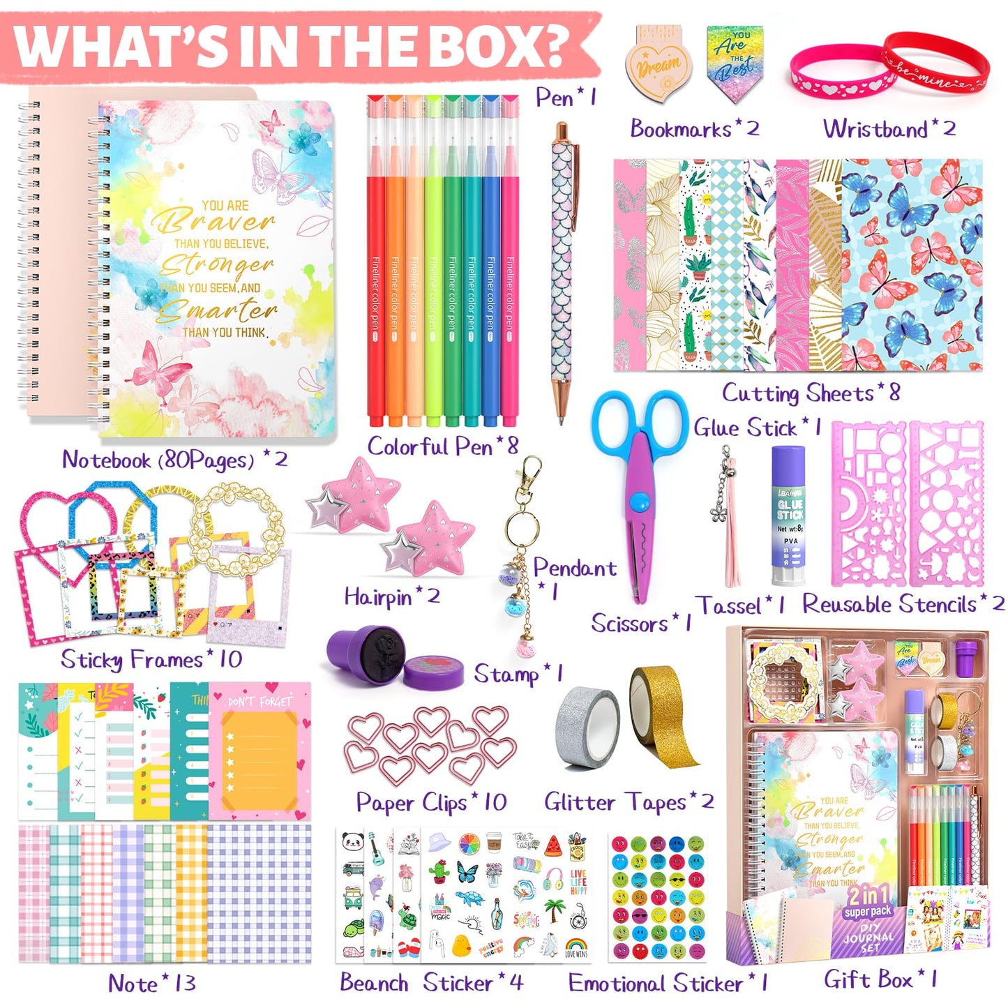 ADUSRIZ 2-Pack DIY Journal Kit for Girls 8–14 | 70+ Craft Accessories & Scrapbook Set | Giftable Kit