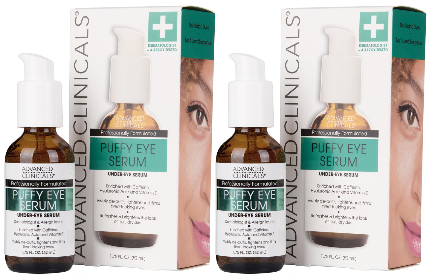 Advanced Clinicals Puffy Eye Serum – Vitamin C + Caffeine, Depuff & Brighten, 2-Pack