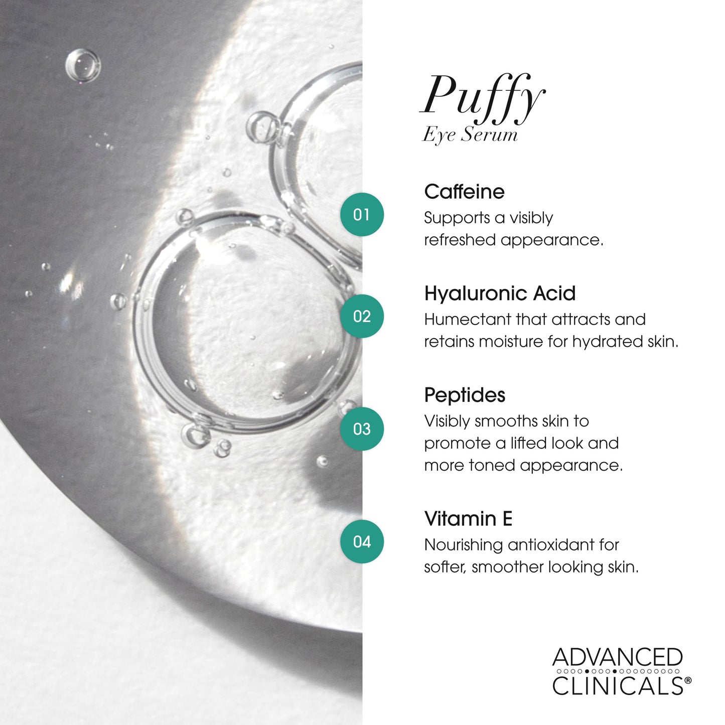 Advanced Clinicals Puffy Eye Serum – Vitamin C + Caffeine, Depuff & Brighten, 2-Pack