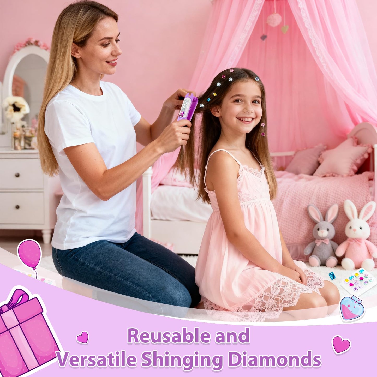 ADXVR Hair Gem Stamper Kit – Reusable Glitter Hair Jewels for Girls