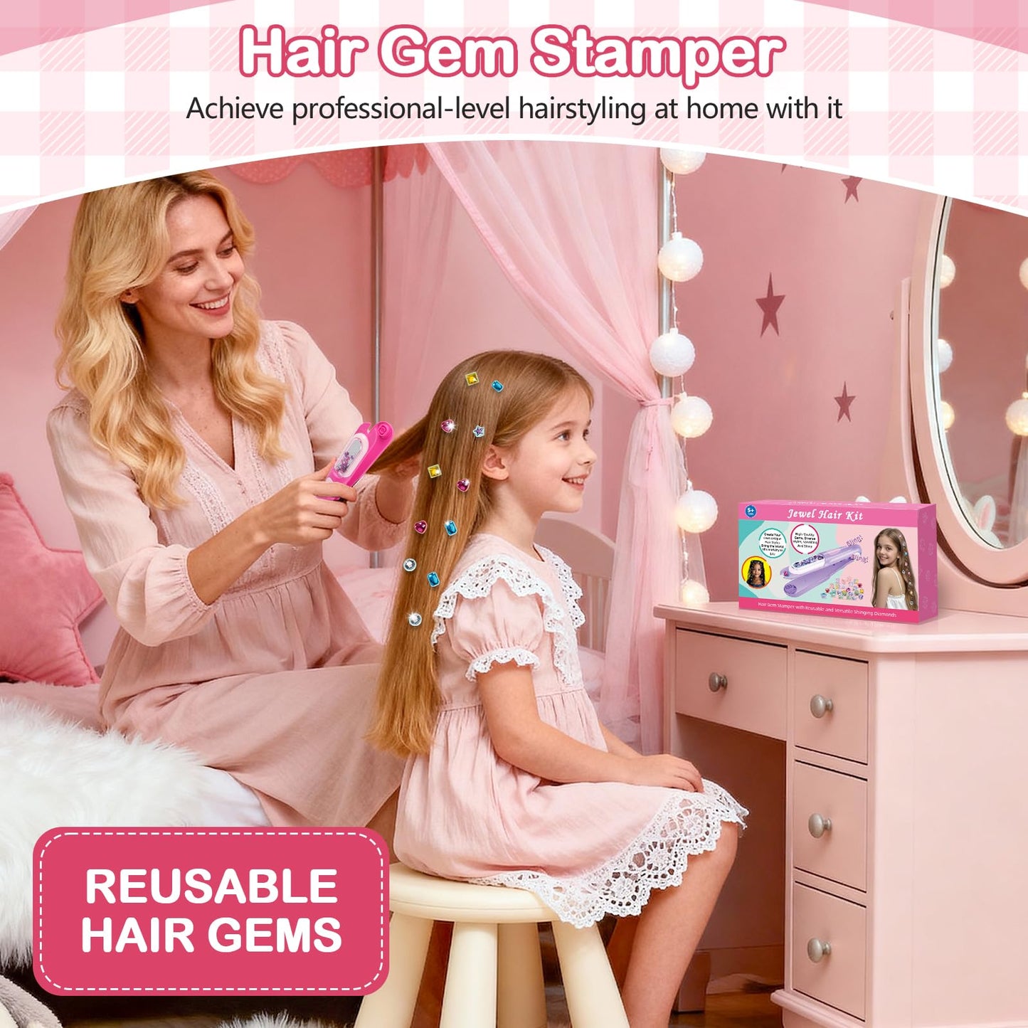 ADXVR Hair Gem Stamper Kit – Sparkling Hair Jewels for Girls Ages 5-10