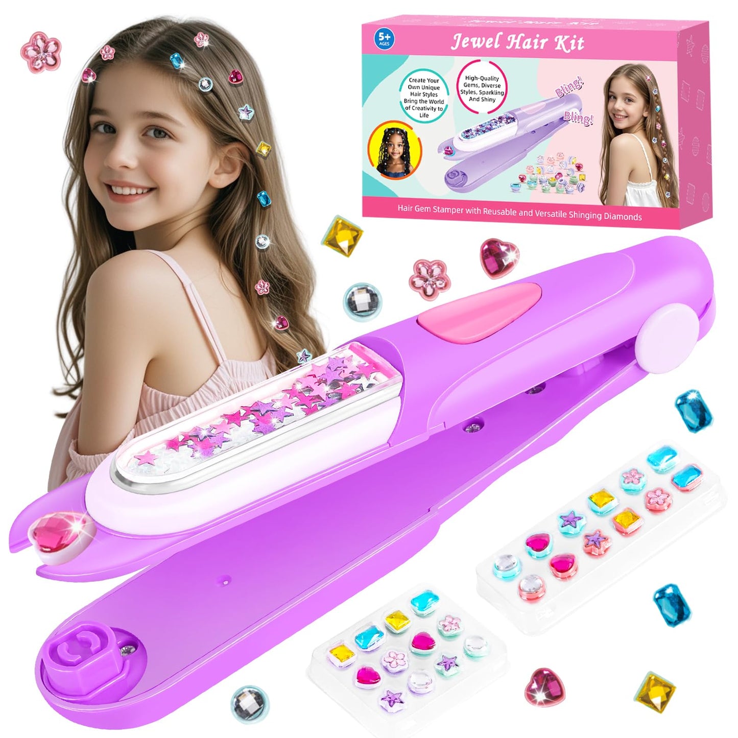 ADXVR Hair Gem Stamper Kit – Reusable Glitter Hair Jewels for Girls
