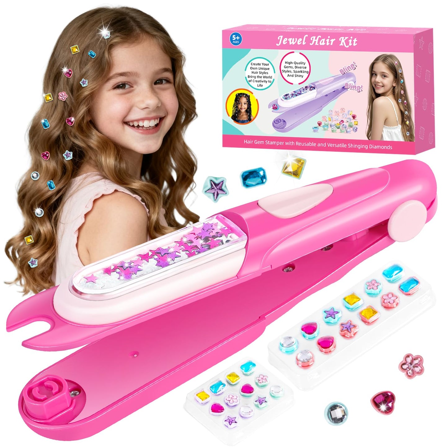 ADXVR Hair Gem Stamper Kit – Sparkling Hair Jewels for Girls Ages 5-10