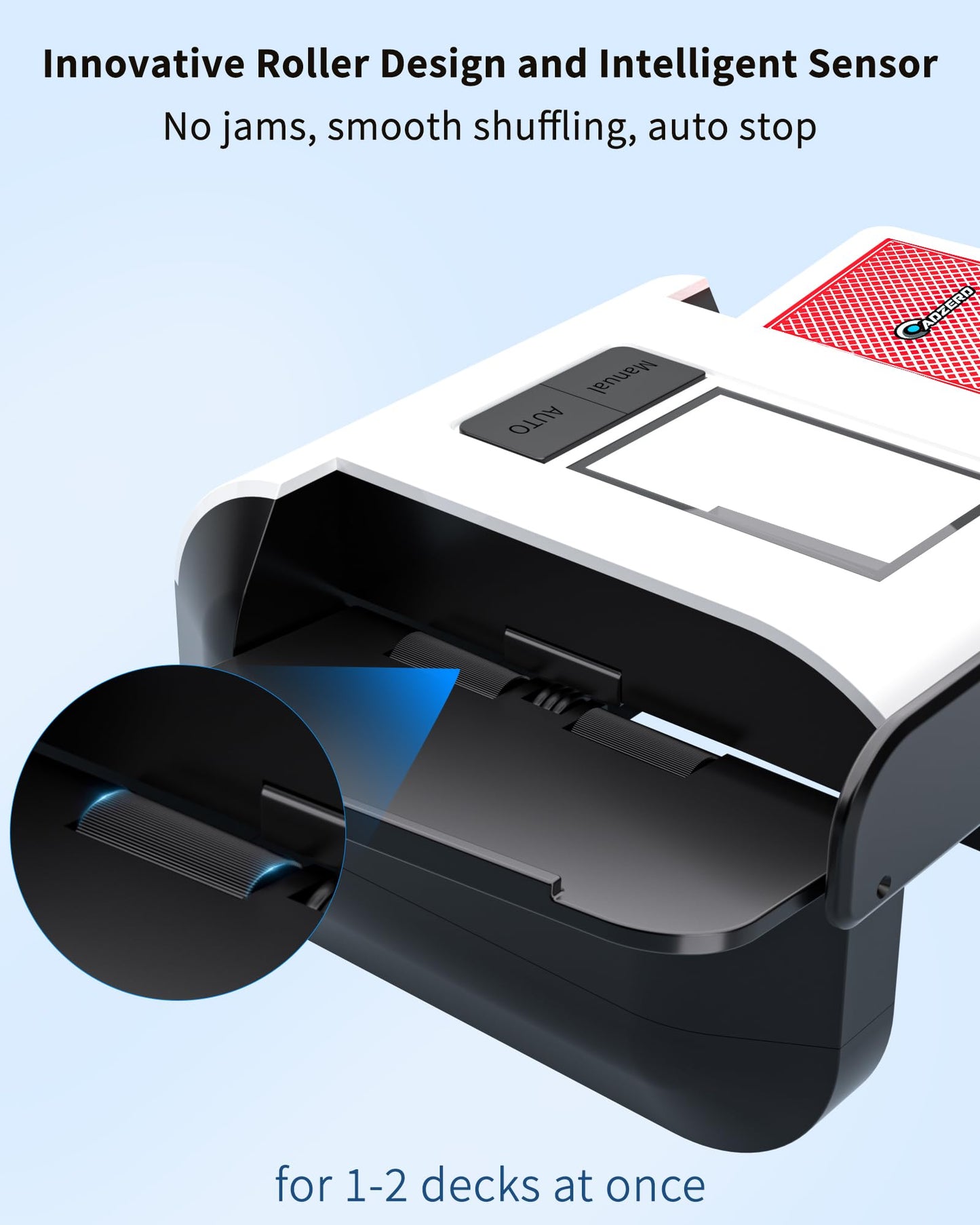 ADZERD Automatic Card Shuffler for 1-2 Decks | USB-C Rechargeable, Dual Auto/Manual Modes, Quiet & Compact