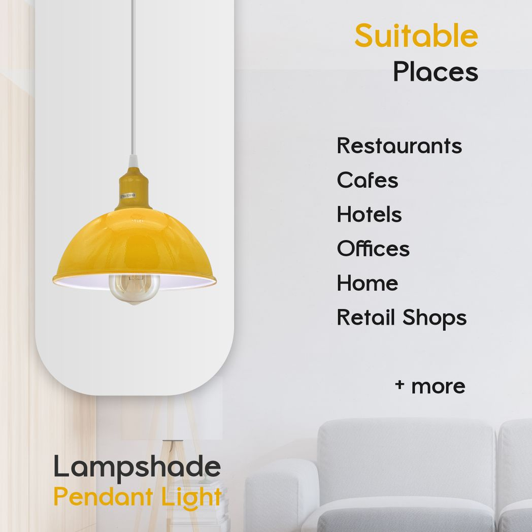 2Pack Dome Shaped Yellow Loft Style Sturdy Metal Lamp Shade Pendant Lights 21cm Bottom Spray Painted Finish Inner White