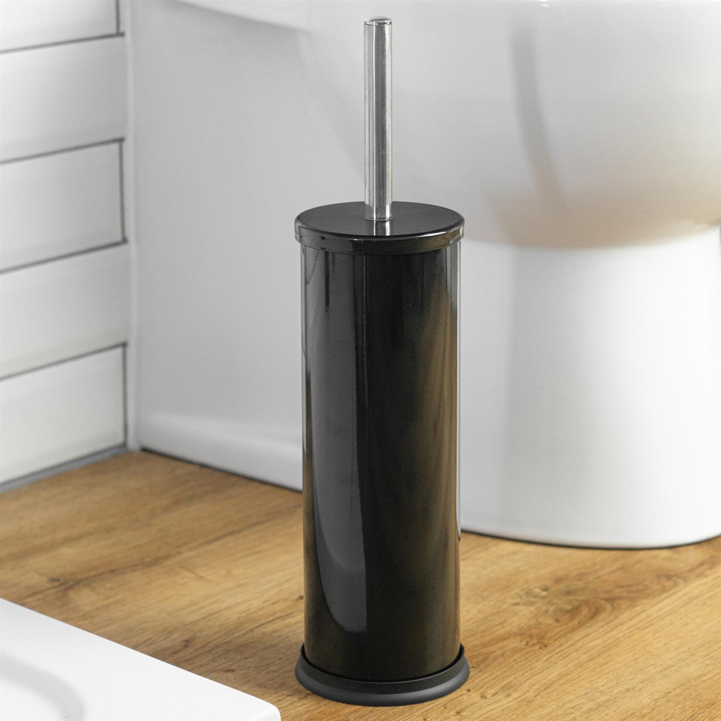 Black Round Stainless Steel Toilet Brush & Holder