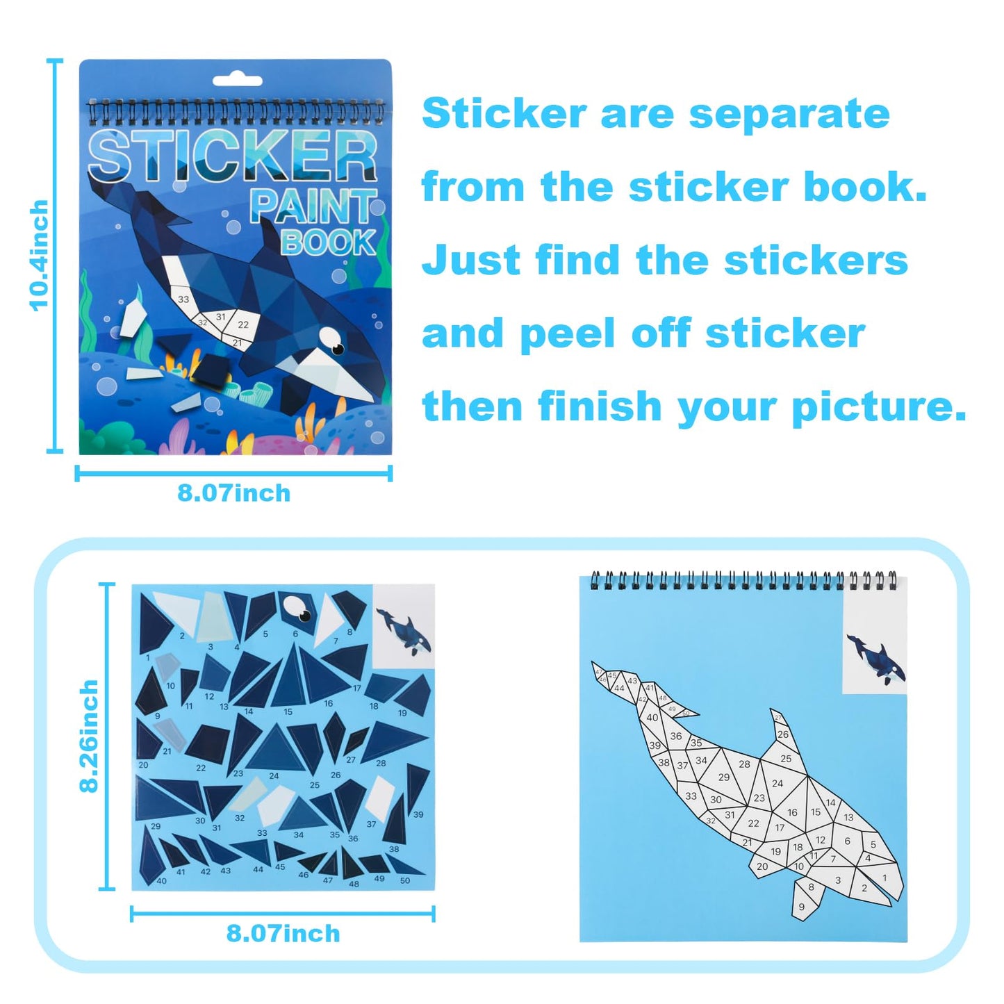 AEAHALY Ocean Paint by Sticker Crafts – Sticker by Number Book for Kids 4-8