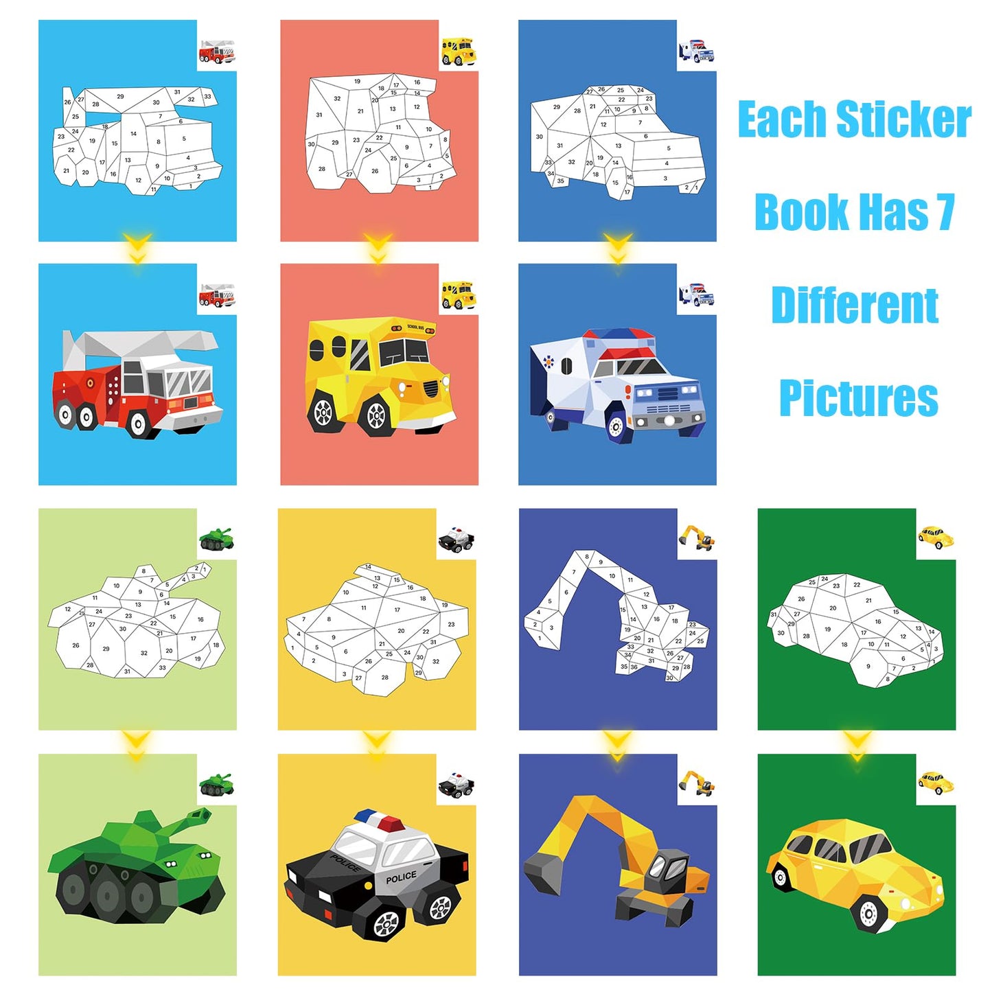 AEAHALY Vehicle Sticker Book – Sticker by Number for Kids 4-8 | Travel Activity