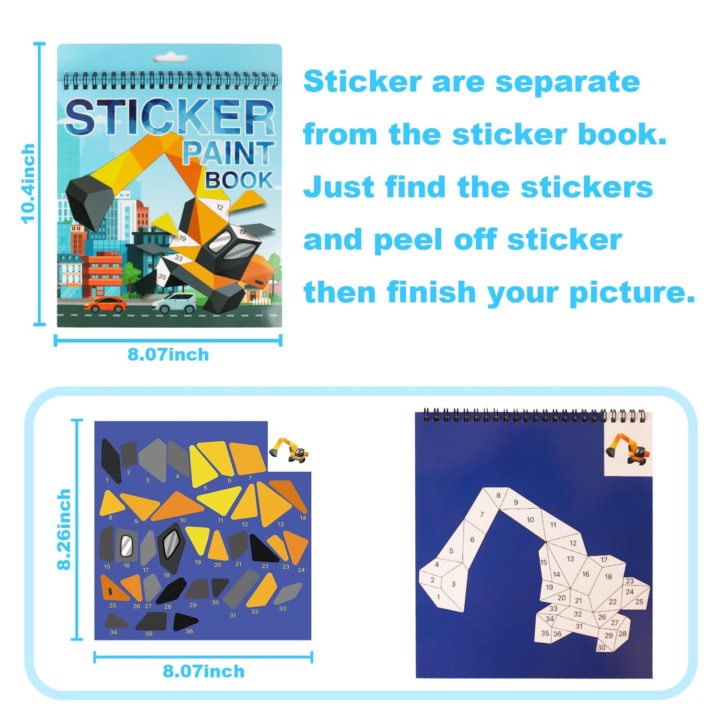 AEAHALY Vehicle Sticker Book – Sticker by Number for Kids 4-8 | Travel Activity