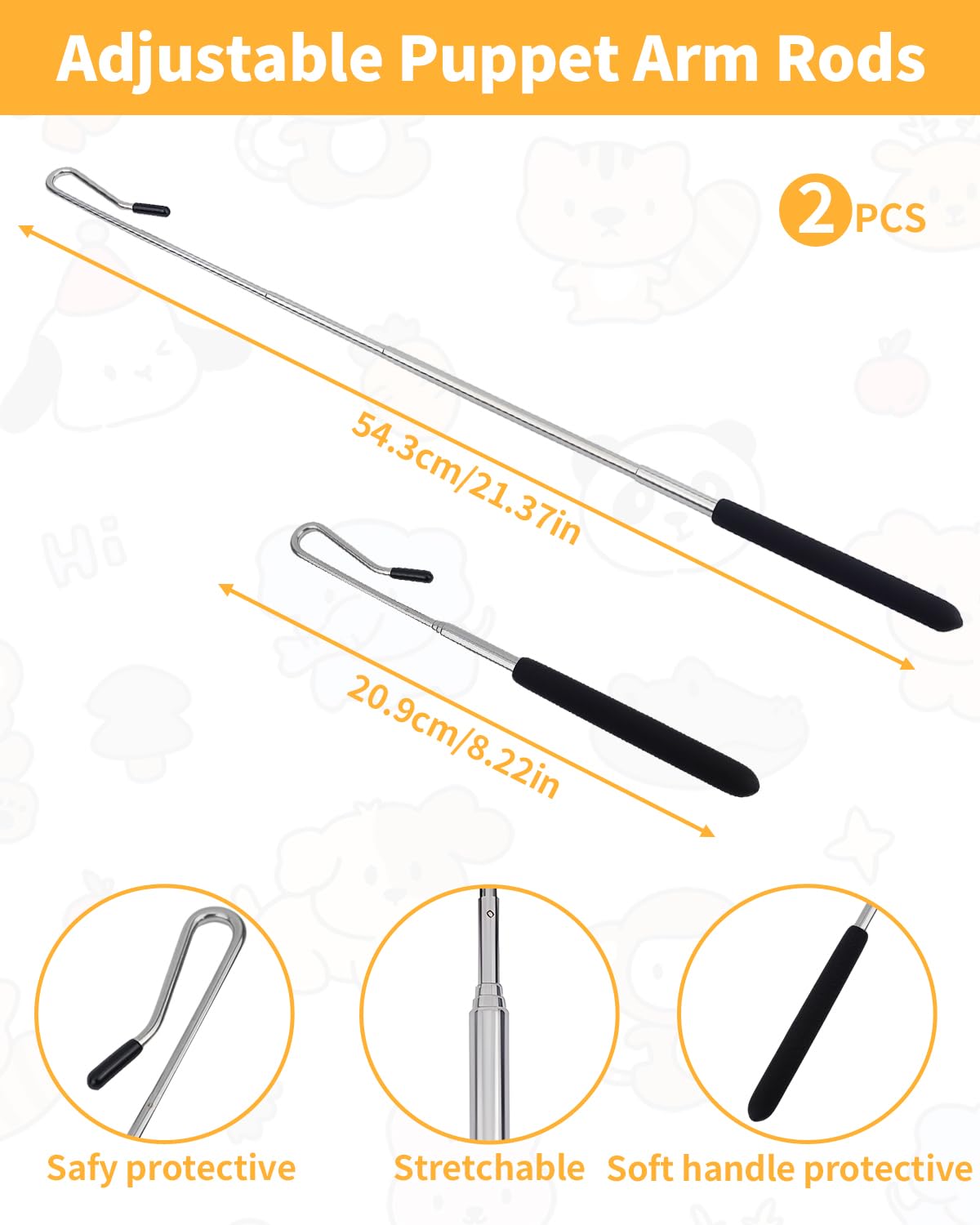 Aecsze 2-Piece Adjustable Puppet Handles Arm Control Rods – Durable Stainless Steel with Rubber Grip