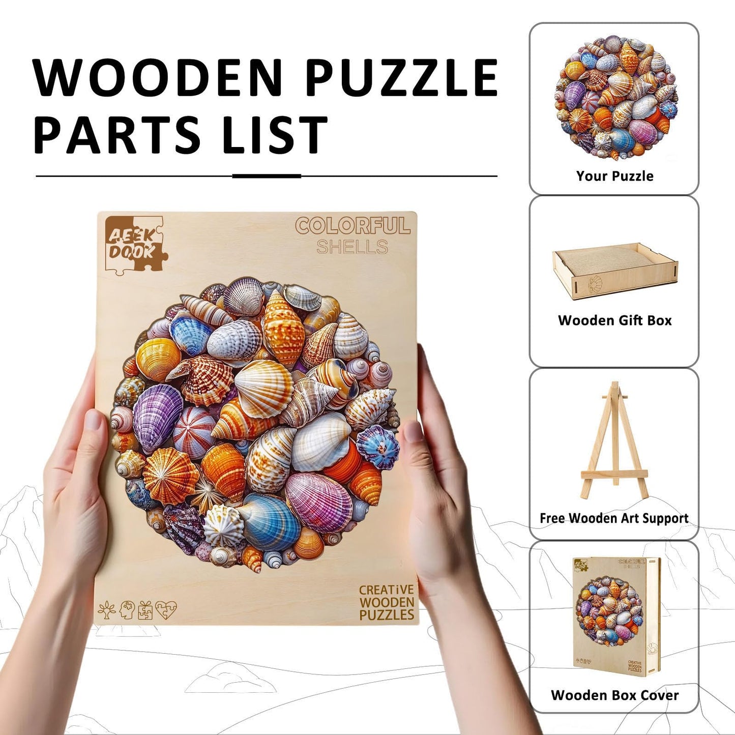 Aeekdook Wooden Puzzles for Adults – Colorful Seashell Round Puzzle (200 Pieces)