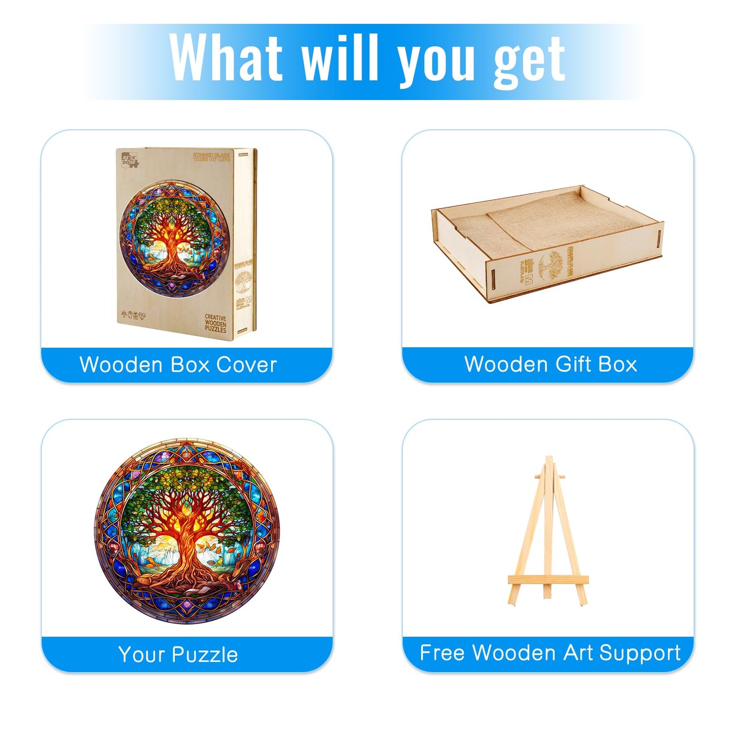Aeekdook Wooden Puzzles for Adults – Stained Glass Tree of Life 200-Piece Jigsaw Puzzle | Premium Brain Teaser & Decorative Gift