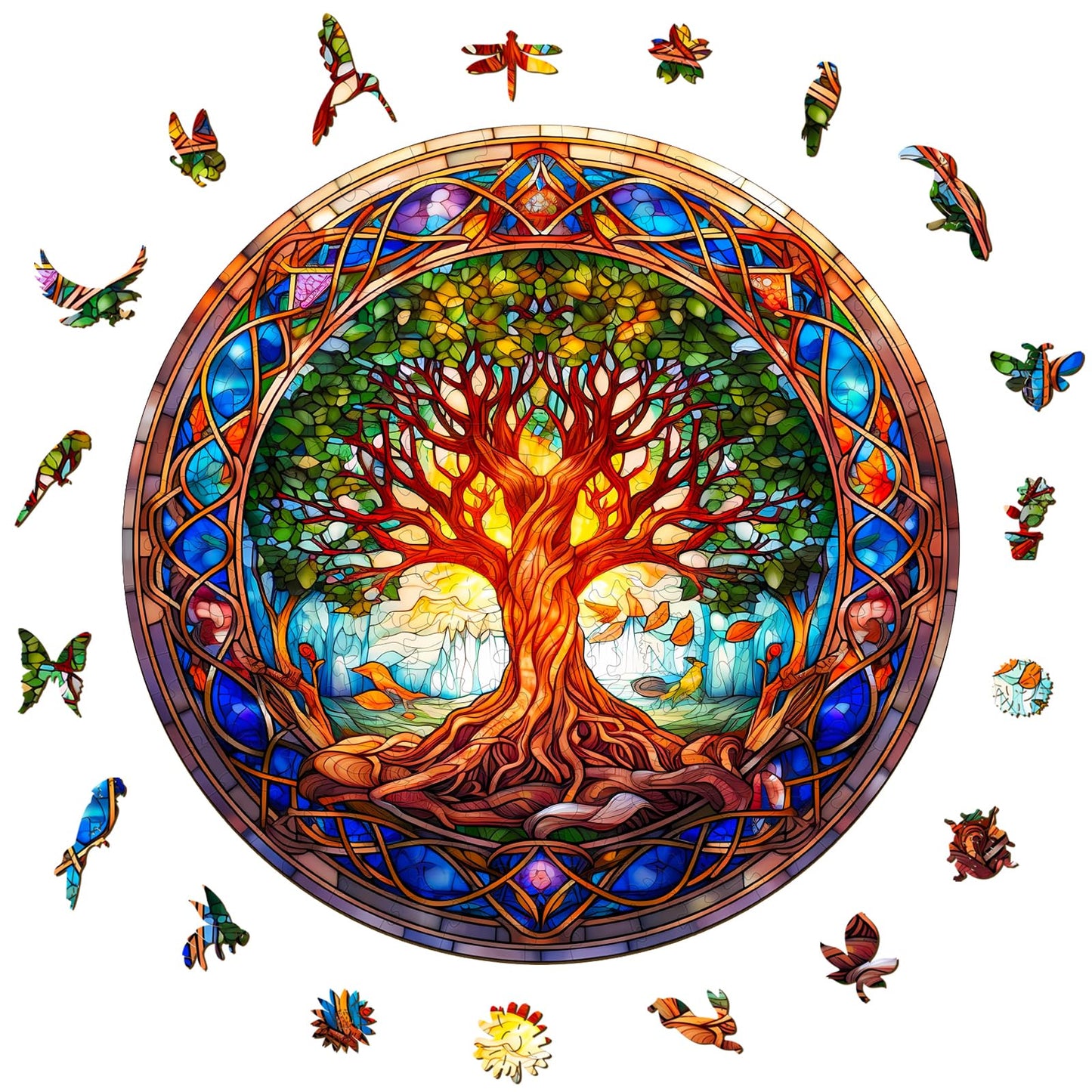 Aeekdook Wooden Puzzles for Adults – Stained Glass Tree of Life 200-Piece Jigsaw Puzzle | Premium Brain Teaser & Decorative Gift