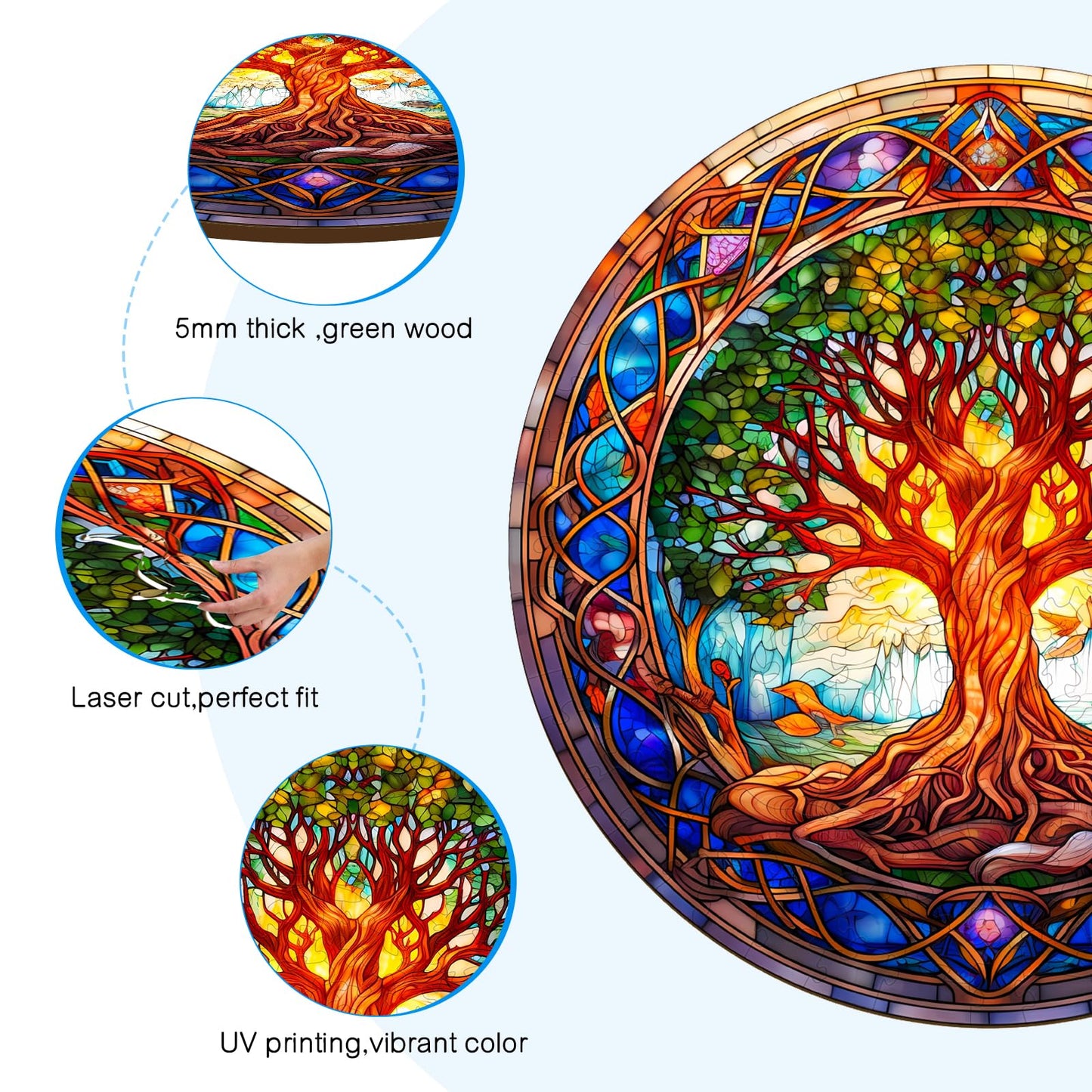 Aeekdook Wooden Puzzles for Adults – Stained Glass Tree of Life 200-Piece Jigsaw Puzzle | Premium Brain Teaser & Decorative Gift