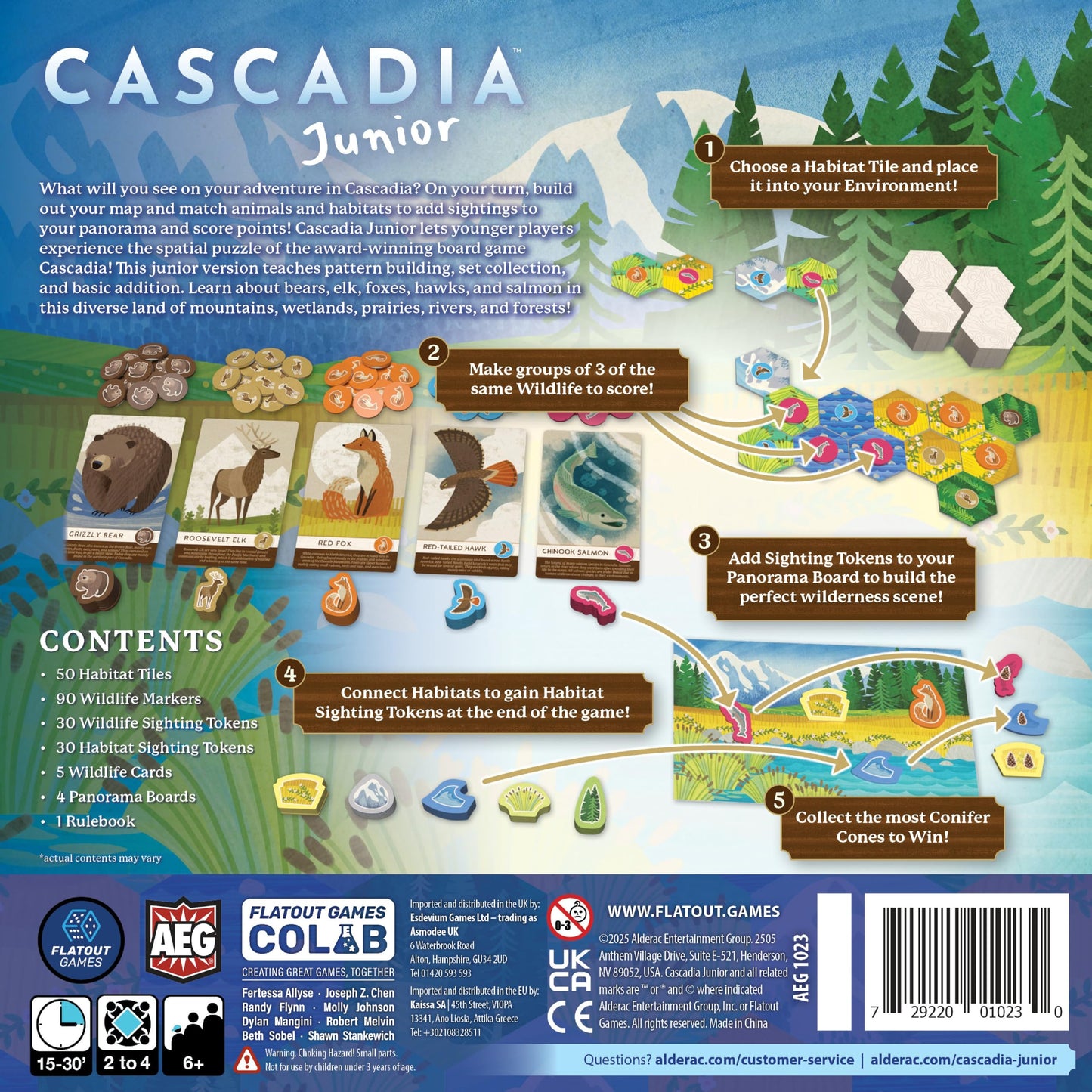 AEG & Flatout Games Cascadia Junior — Quick, Family-Friendly Pattern Puzzle for 2-4 Players (Ages 6+)
