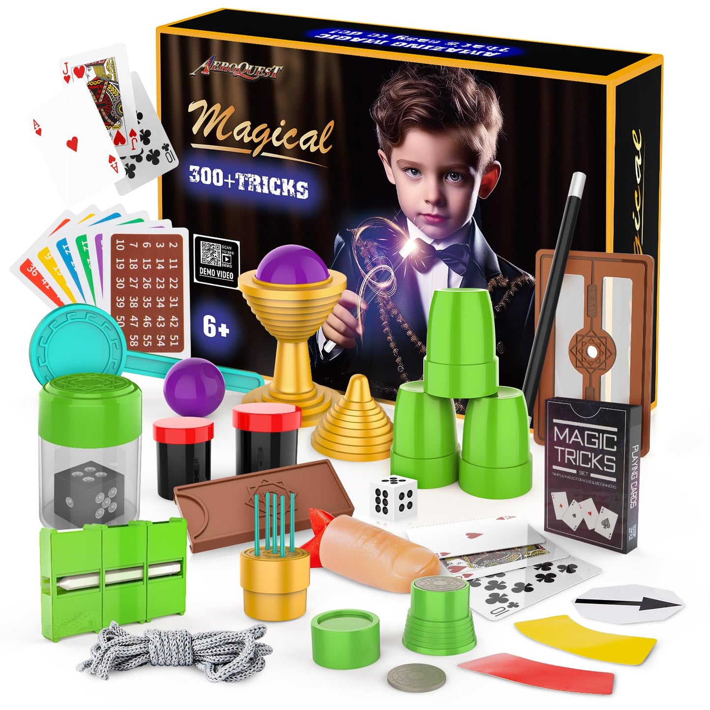 AEROQUEST Magic Kit for Kids – 300+ Tricks, Video Guides, Beginner Magician Set