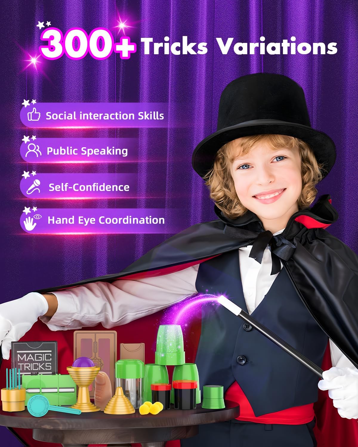 AEROQUEST Magic Kit for Kids – 300+ Tricks, Video Guides, Beginner Magician Set