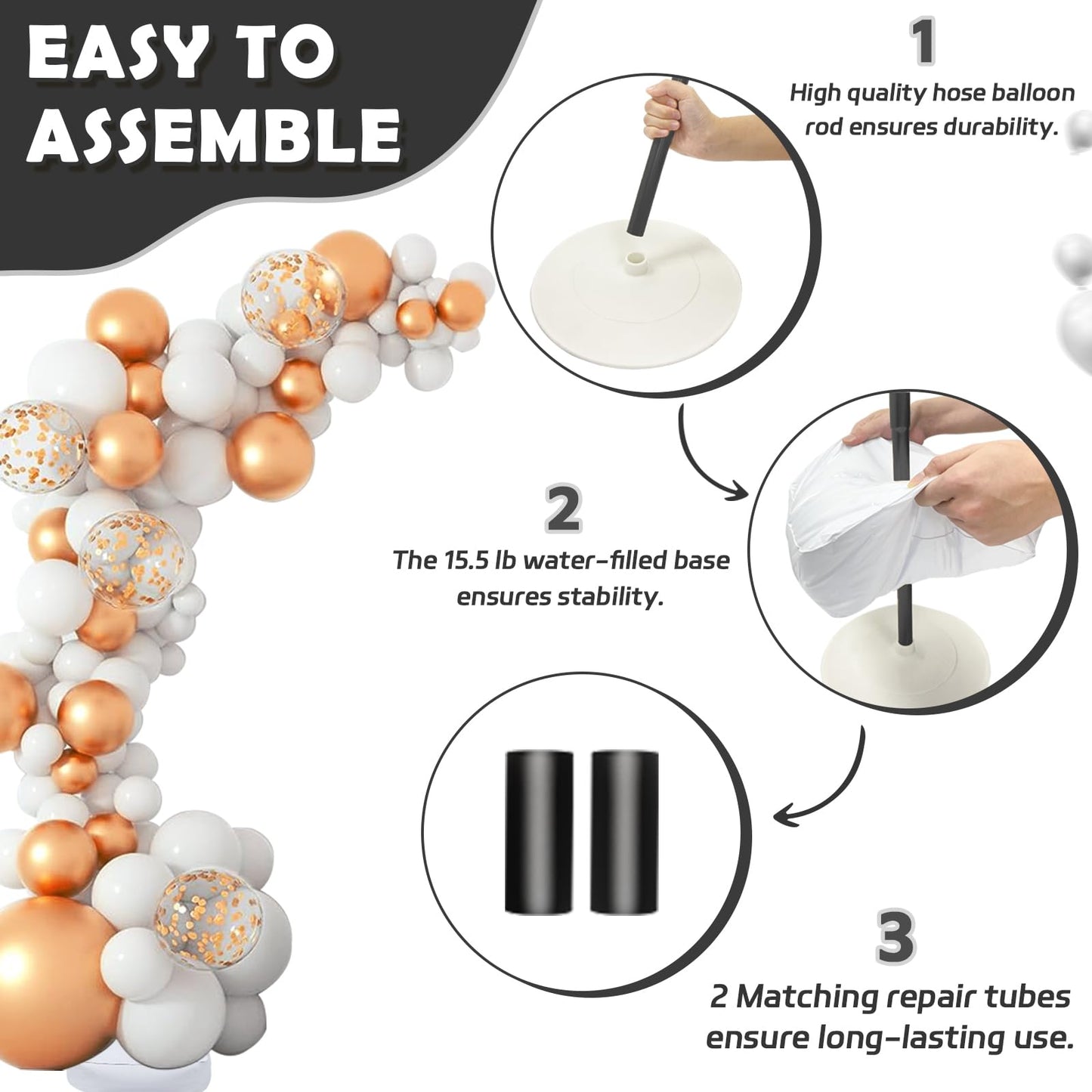 AerWo Balloon Arch Kit 9.35ft & 6ft | Free Bending Half Stand with Base | Wedding & Party Backdrop