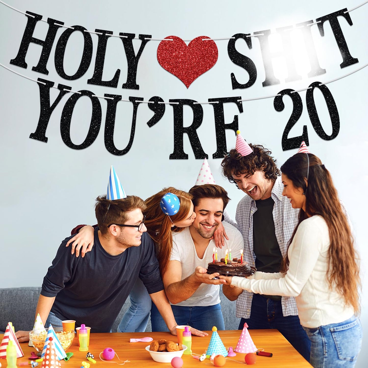 Aeryourtar Holy Sh*t You're 20 Banner – Funny 20th Birthday Bunting, 20 & Fabulous