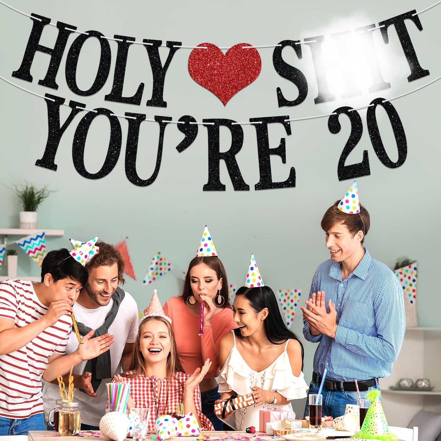 Aeryourtar Holy Sh*t You're 20 Banner – Funny 20th Birthday Bunting, 20 & Fabulous
