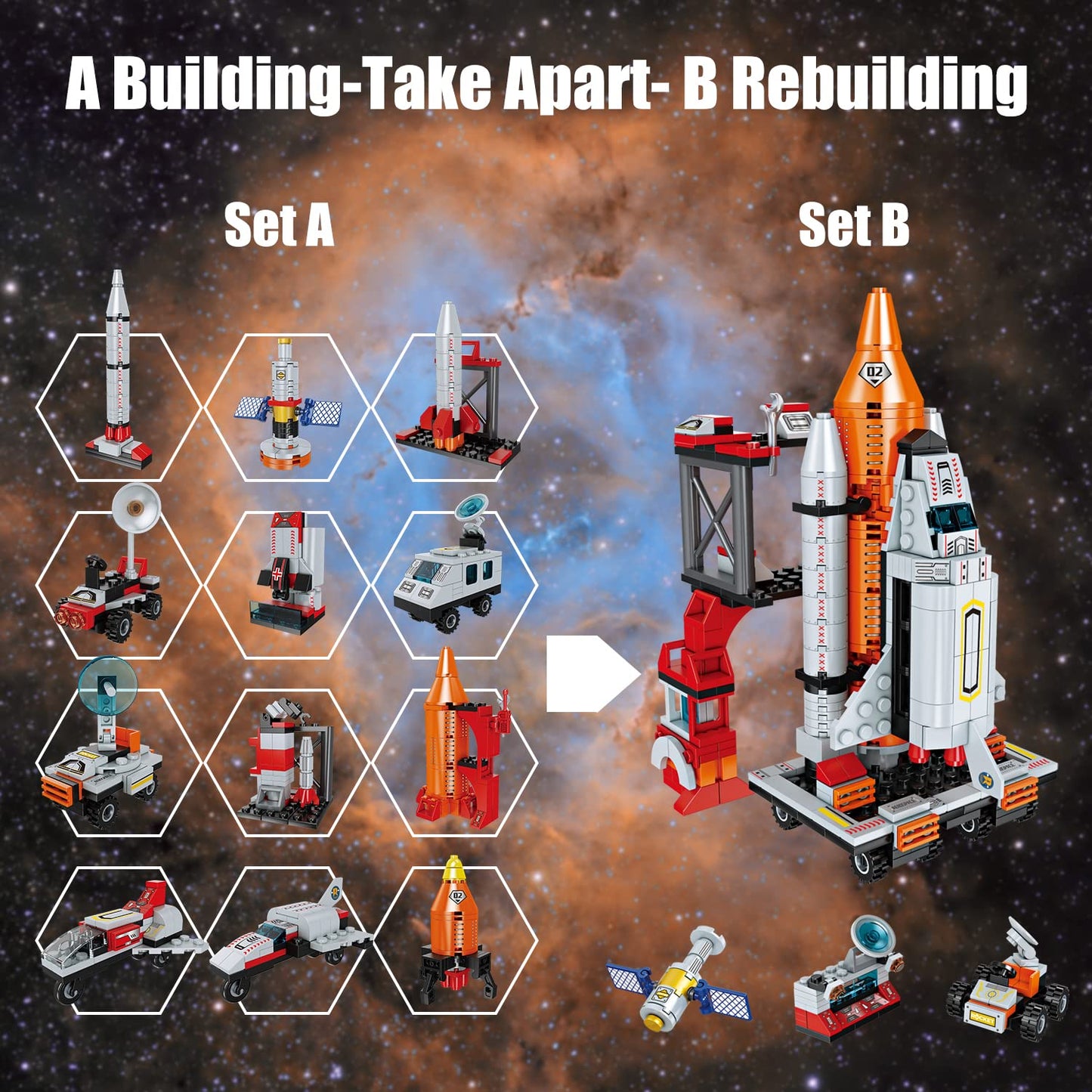 AESGOGO STEM Space Toys for Kids 6-12 | 566 Pcs Space Shuttle Launch Center Building Set