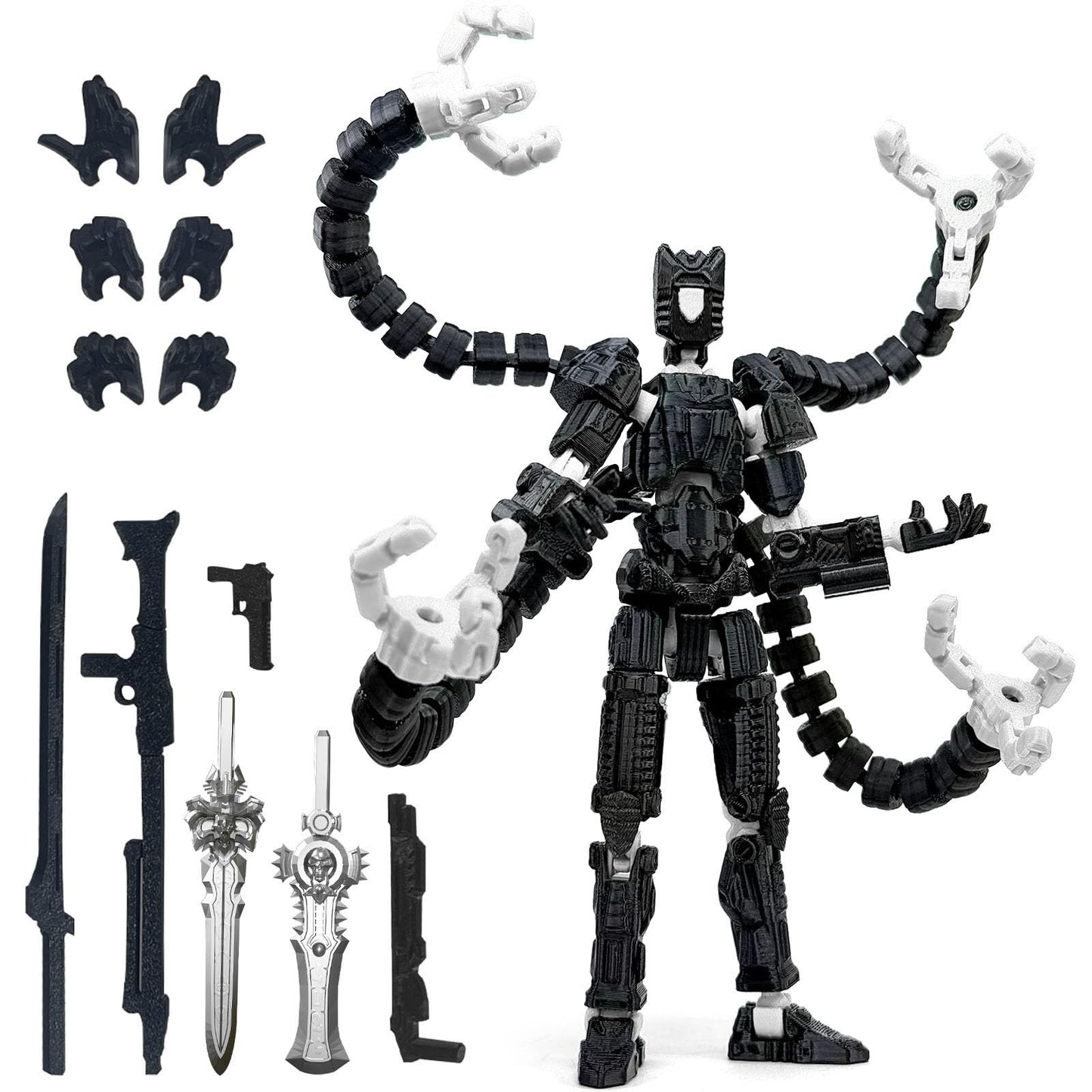 Aesinos T13 Assembly Completed Action Figure — 3D Printed Movable Robot (Nova 13) Black & White, 7.2 inch