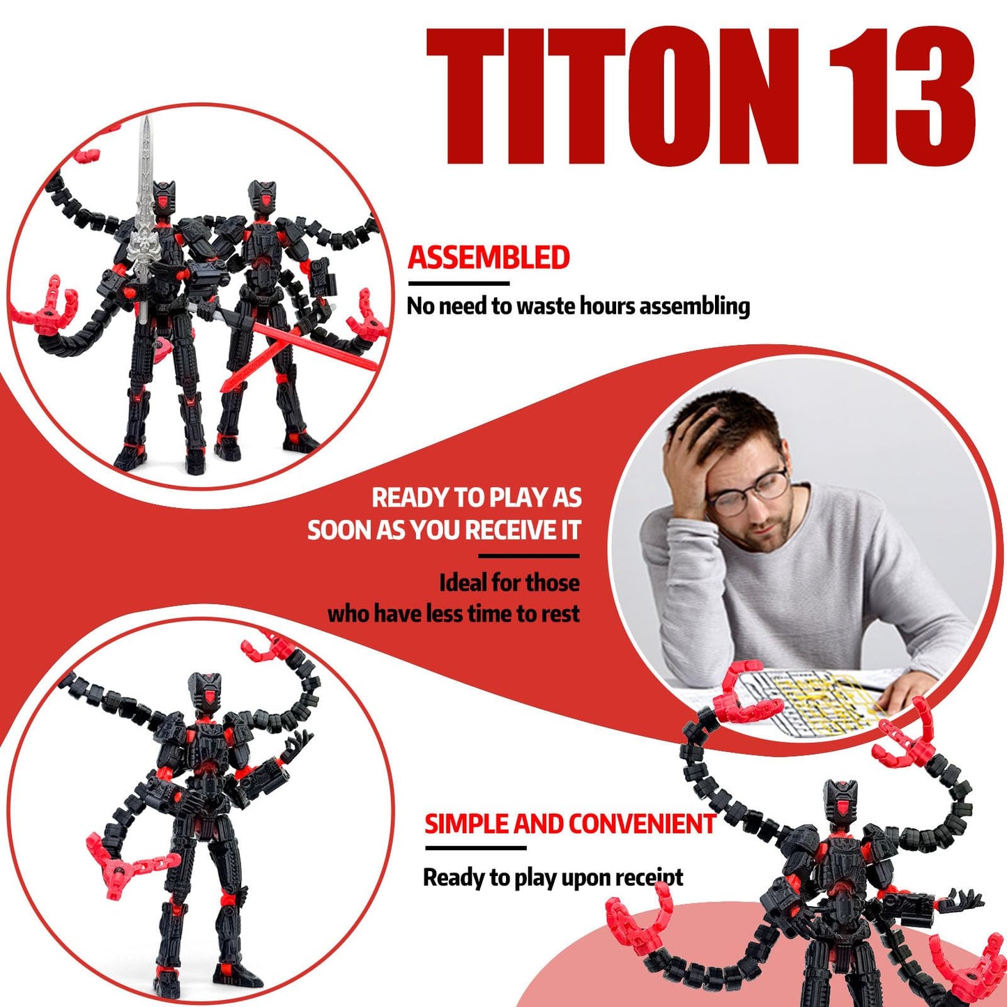 Aesinos T13 Assembly Completed Action Figure — 3D Printed Movable Robot (Nova 13) Black & White, 7.2 inch