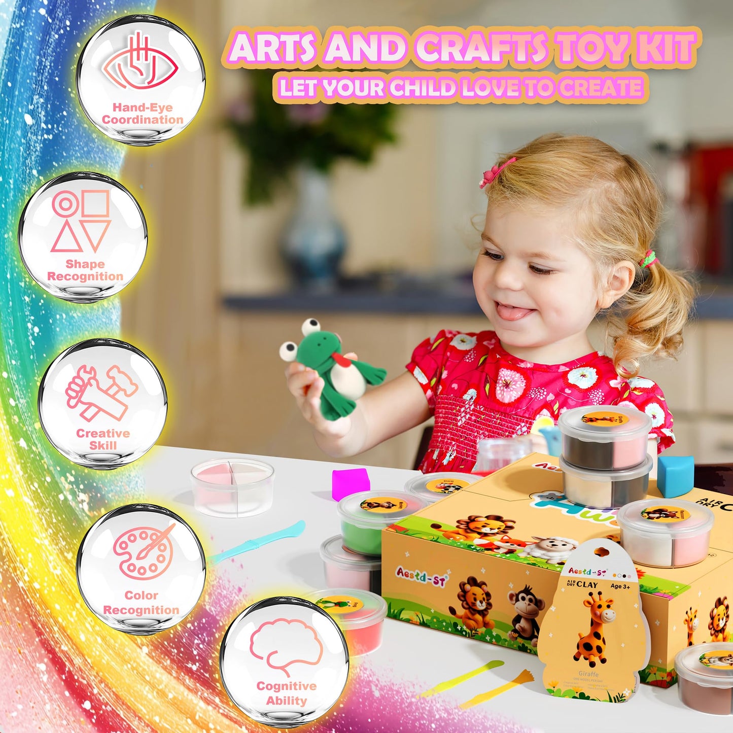 Aestd-ST Air Dry Clay Kit - Animal Theme for Kids | 12 Boxes, Sculpting Tools & Tutorials