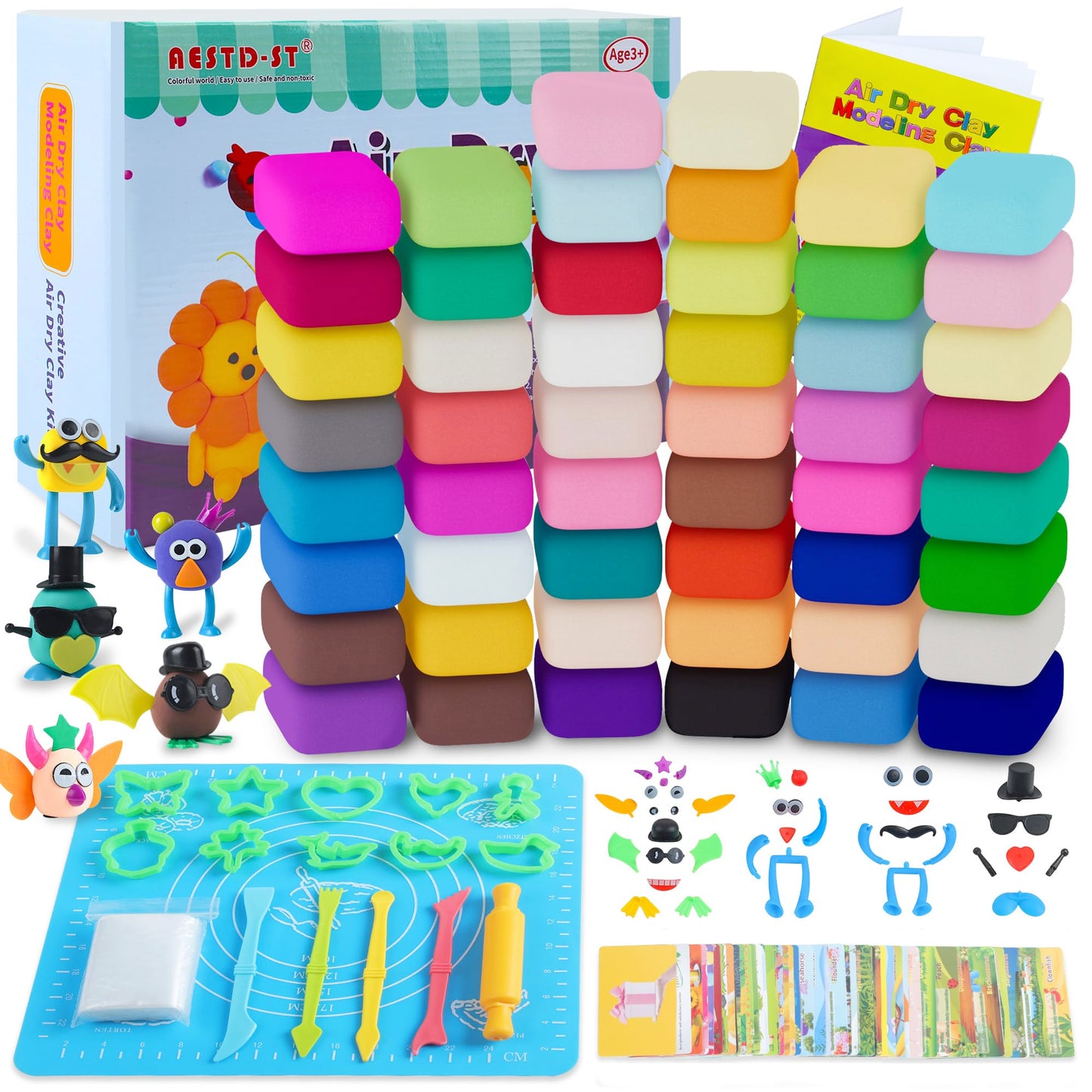 Aestd-ST Air Dry Clay Kit: 50 Colors, Soft Non-Sticky Modeling Clay for Kids