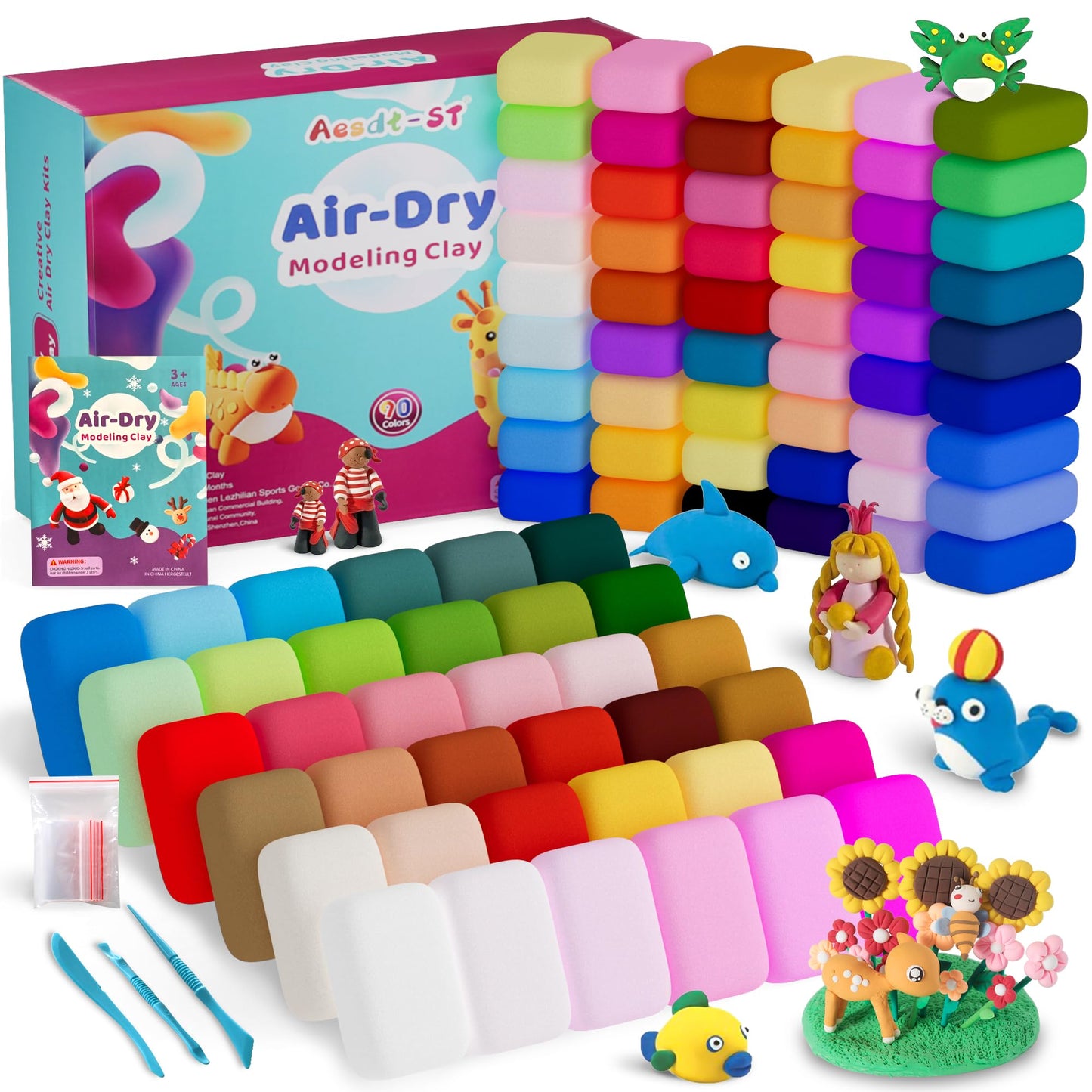 Aestd-ST Air Dry Clay Kit — 90 Colors, Non-Sticky Modeling Clay for Kids