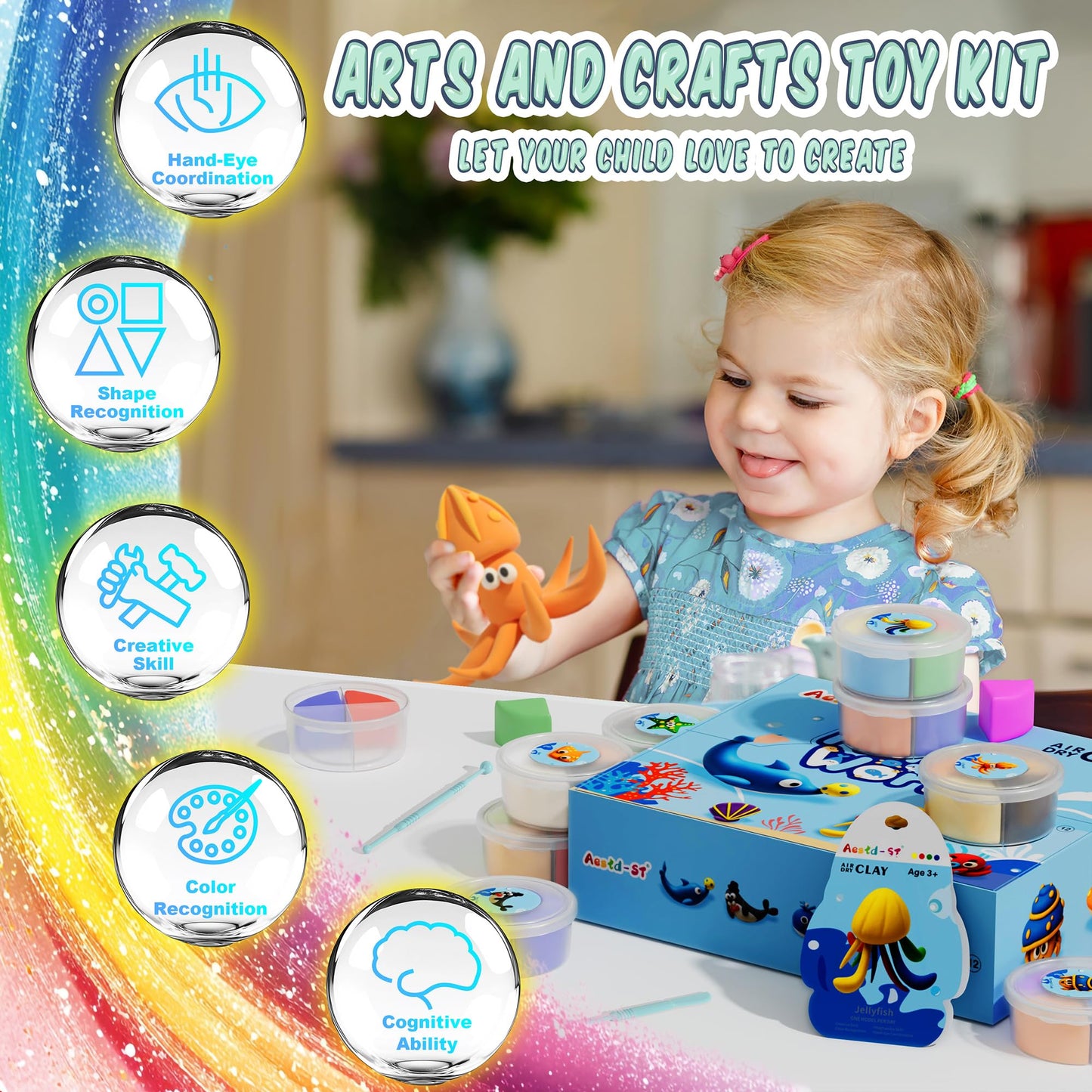 Aestd-ST Ocean Theme Air Dry Clay Kit for Kids – 12 Boxes, Tools & Tutorials