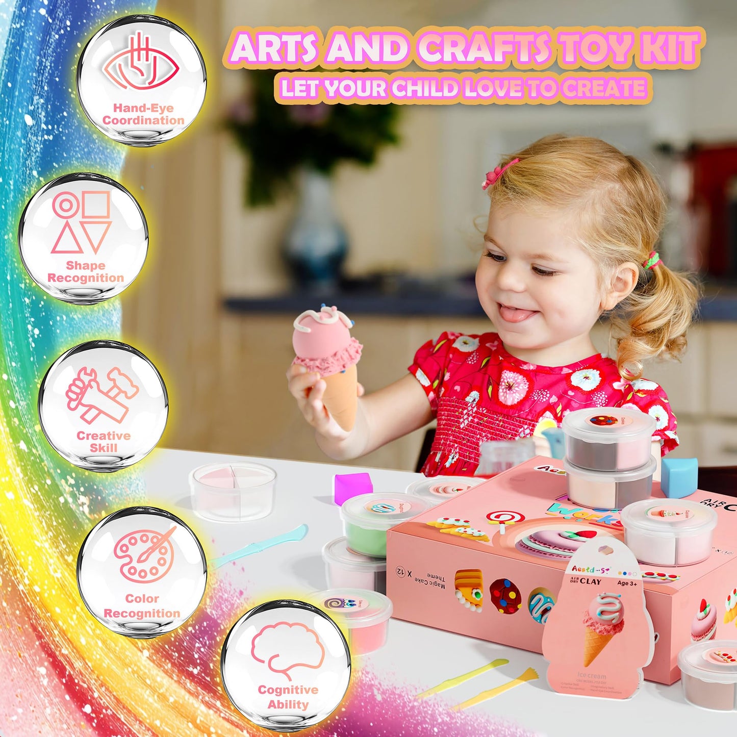 Aestd-ST Air Dry Clay Kit – Cake Theme for Kids, 12-Box Modeling Clay with Tools & Tutorials