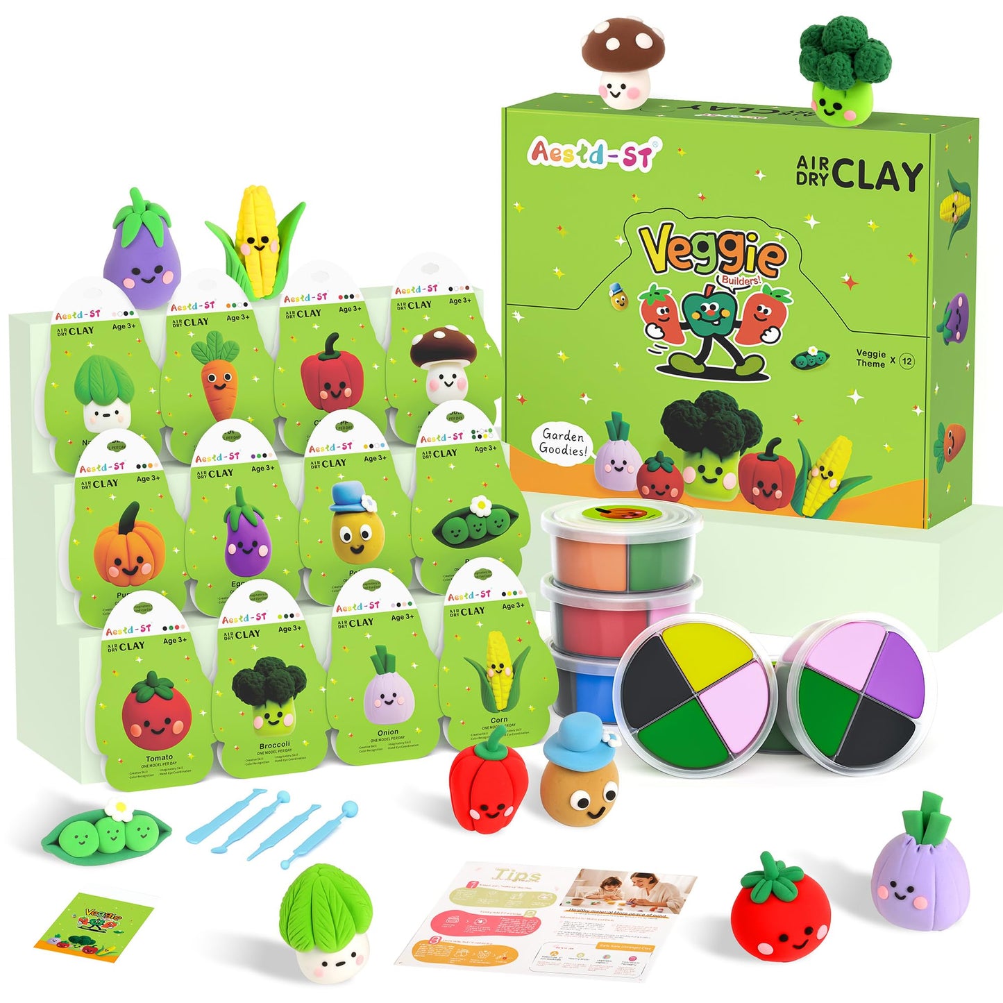 Aestd-ST Air Dry Clay Kit - Vegetable Theme for Kids | Tools, Tutorials & 12 Boxes