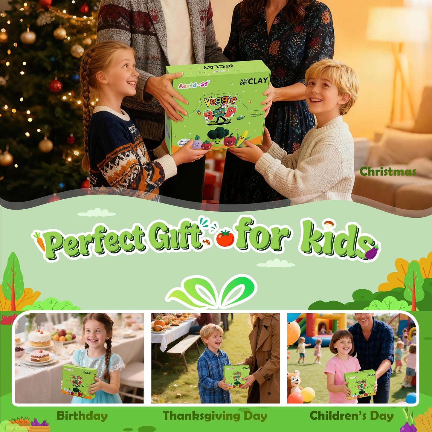 Aestd-ST Air Dry Clay Kit - Vegetable Theme for Kids | Tools, Tutorials & 12 Boxes