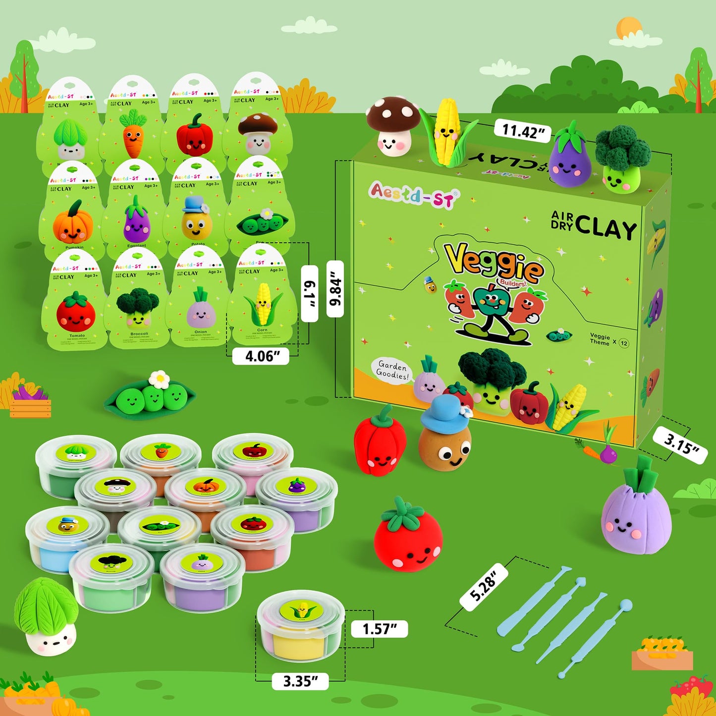 Aestd-ST Air Dry Clay Kit - Vegetable Theme for Kids | Tools, Tutorials & 12 Boxes