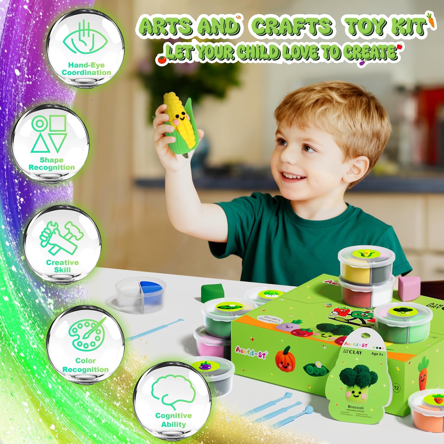 Aestd-ST Air Dry Clay Kit - Vegetable Theme for Kids | Tools, Tutorials & 12 Boxes
