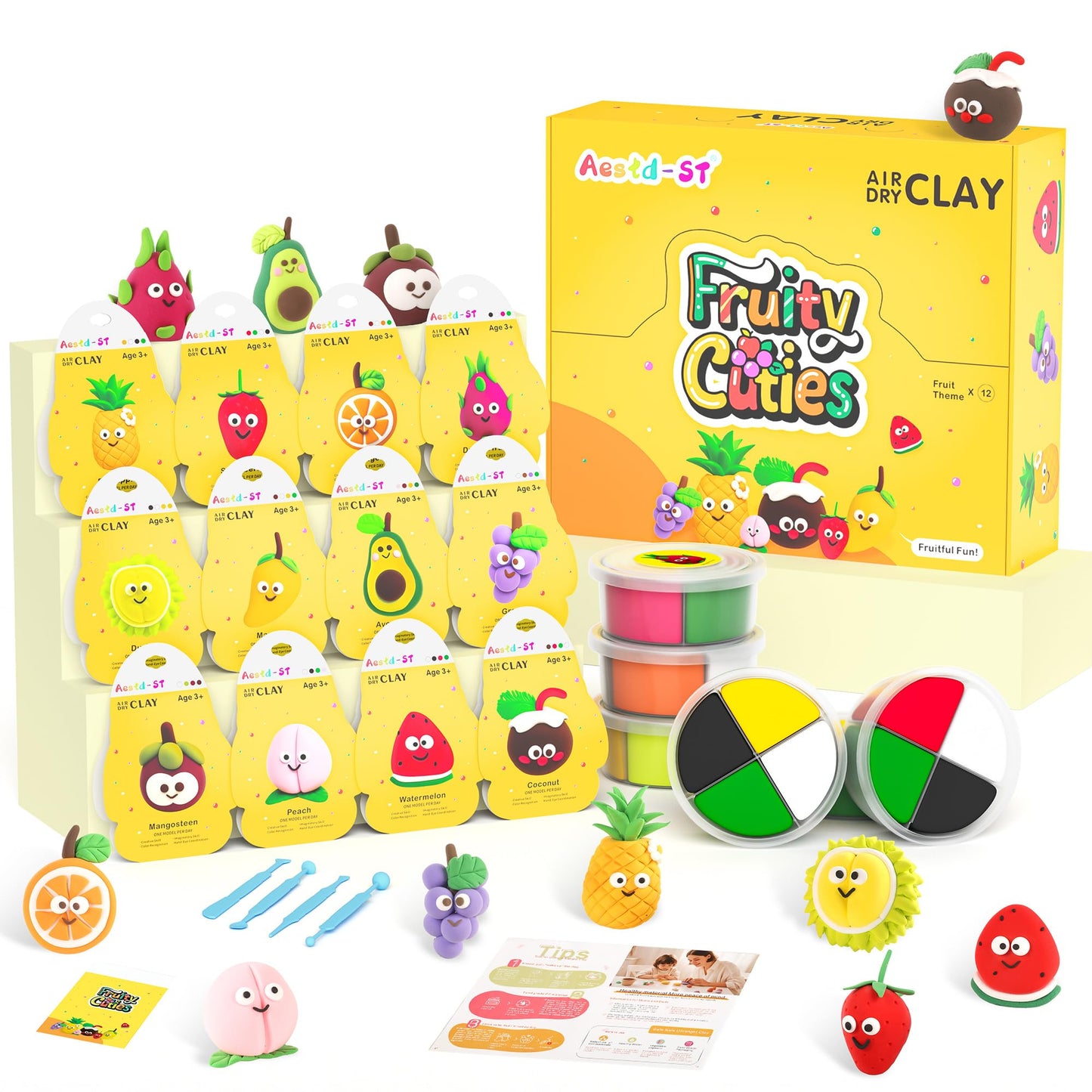 Aestd-ST Air Dry Clay Kit – Fruit Theme for Kids, 12-Box Set with Tools & Tutorials