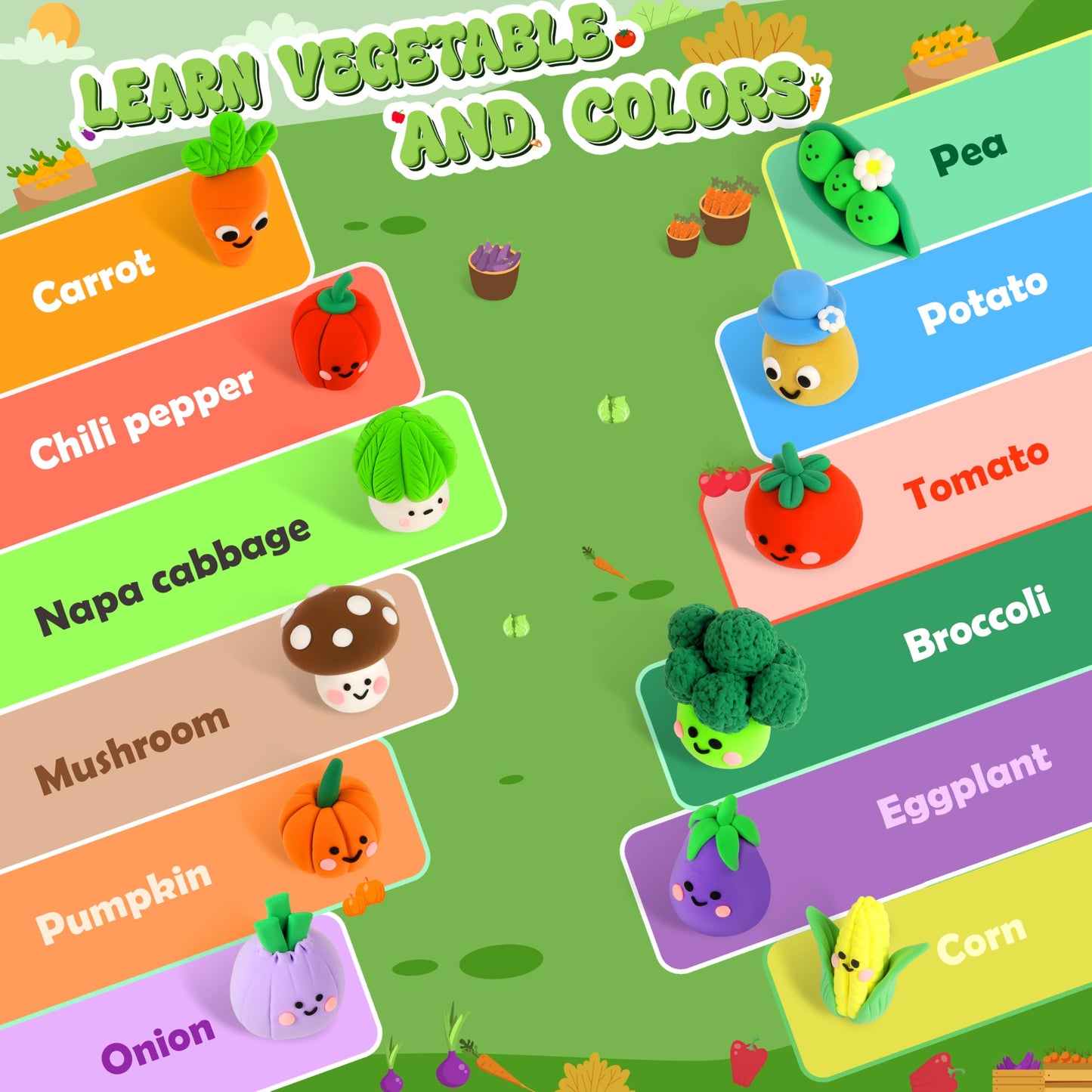 Aestd-ST Air Dry Clay Kit - Vegetable Theme for Kids | Tools, Tutorials & 12 Boxes