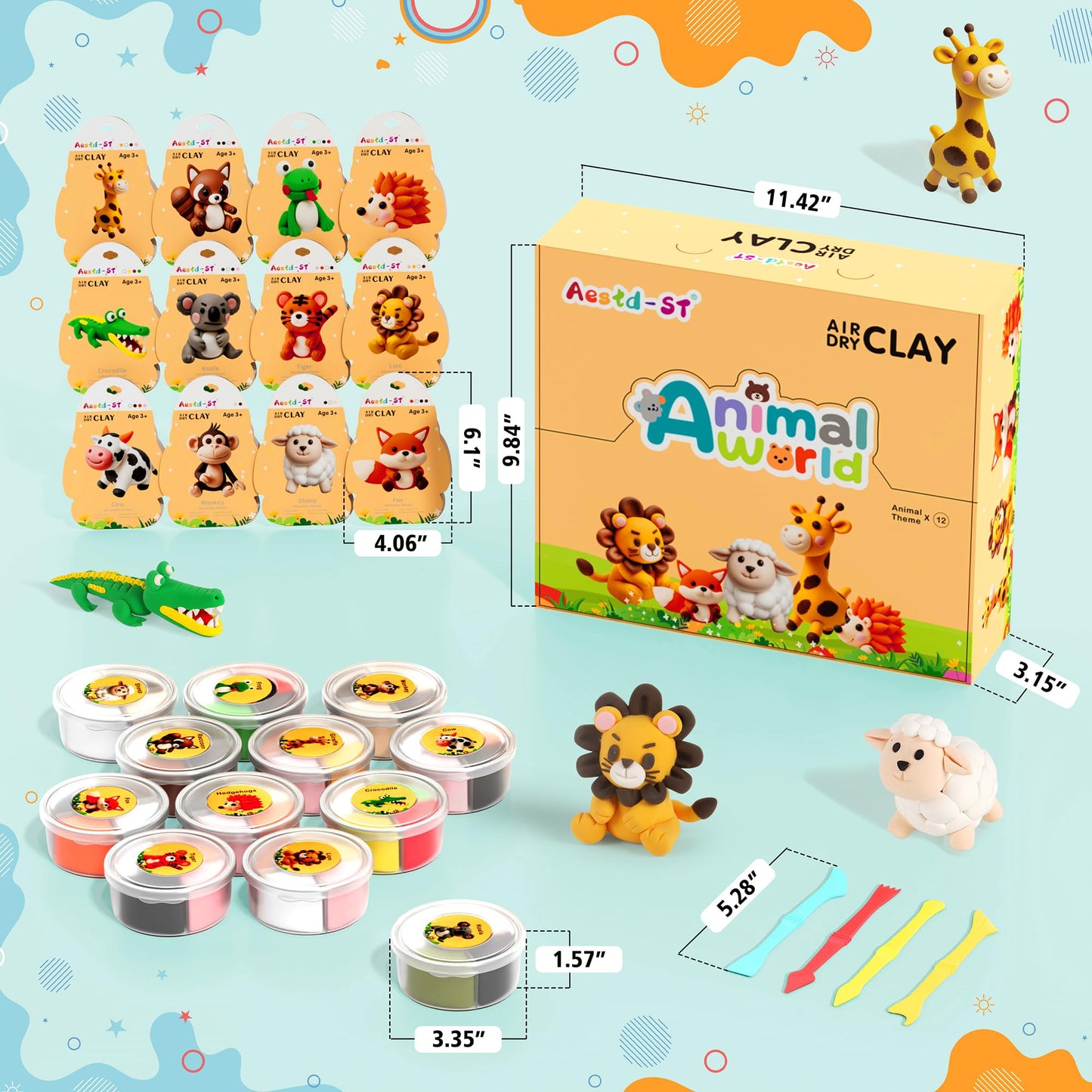Aestd-ST Air Dry Clay Kit - Animal Theme for Kids | 12 Boxes, Sculpting Tools & Tutorials
