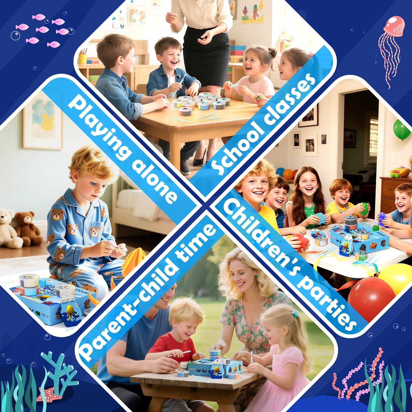 Aestd-ST Ocean Theme Air Dry Clay Kit for Kids – 12 Boxes, Tools & Tutorials