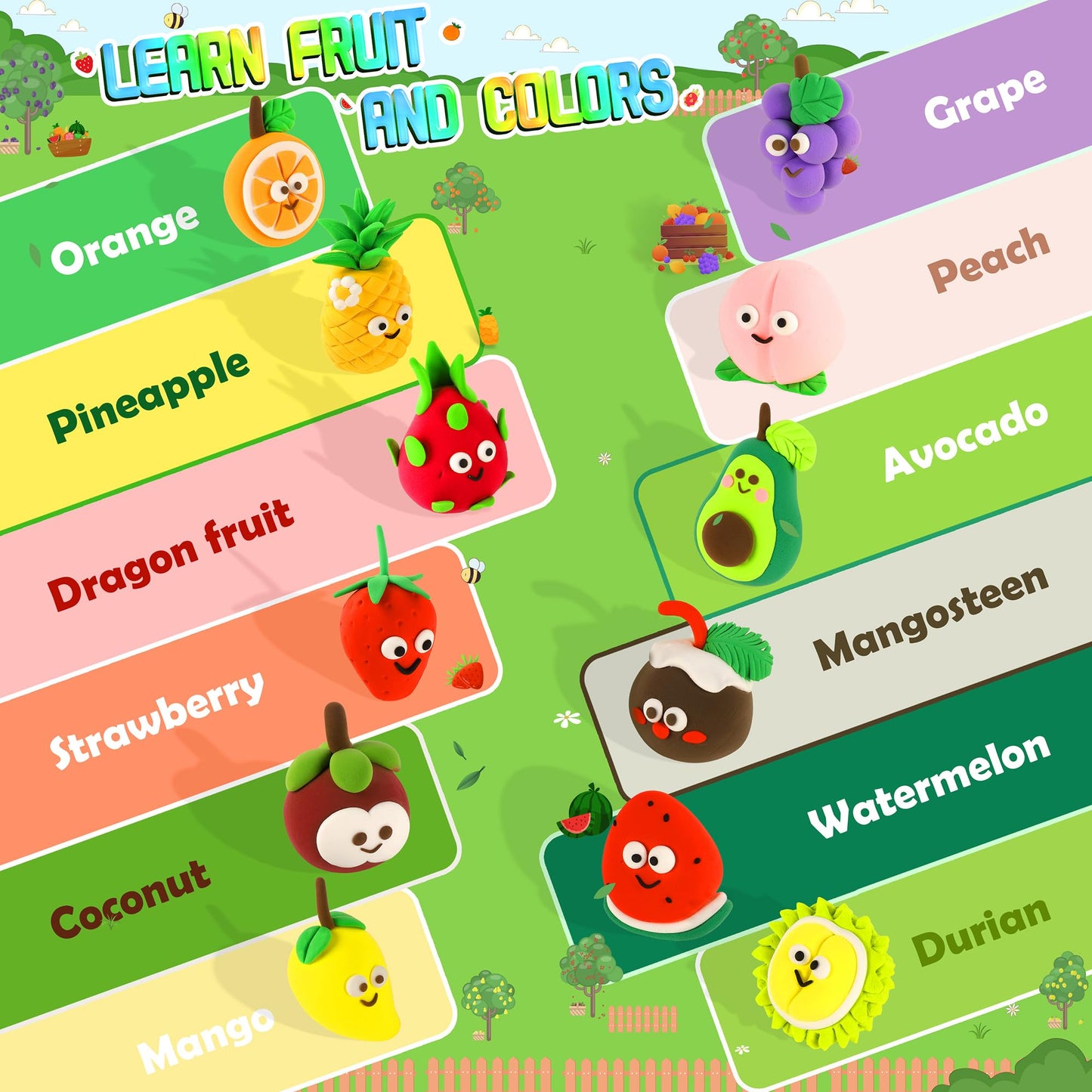 Aestd-ST Air Dry Clay Kit – Fruit Theme for Kids, 12-Box Set with Tools & Tutorials