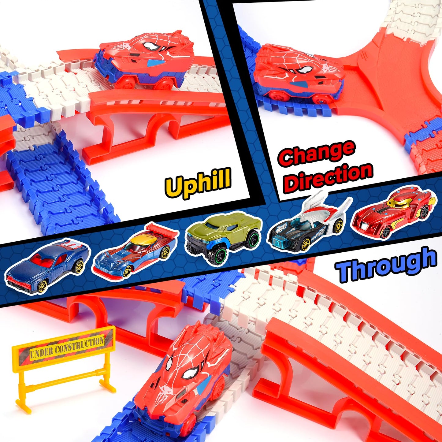 Aetyni Spider Race Track – 251-Piece Set with 5 Alloy Cars for Boys Ages 3-8